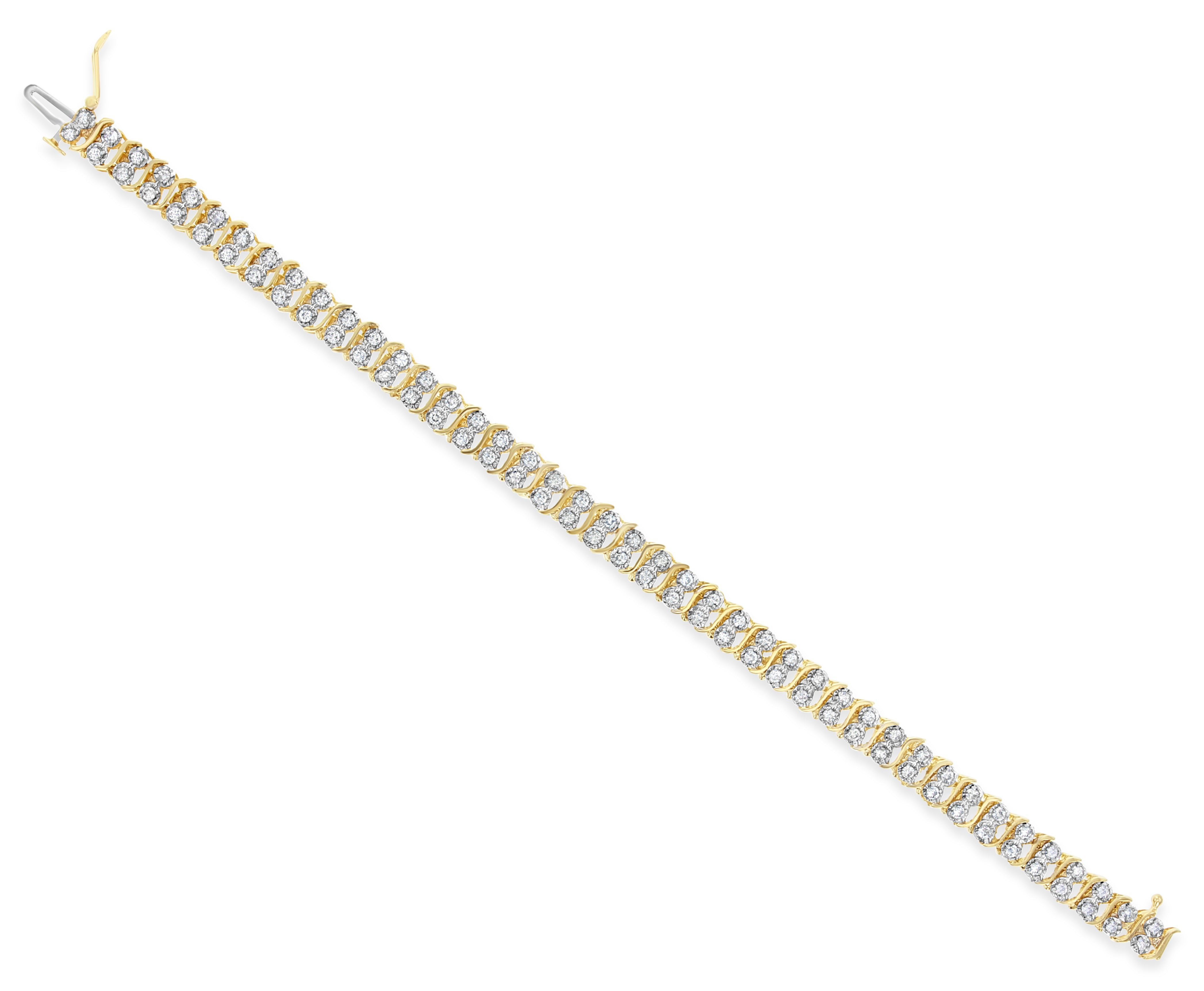 2 CT Double Row S-Shaped Diamond Tennis Bracelet in 14K Yellow Gold - Perfect for Weddings, Parties & Everyday Elegance