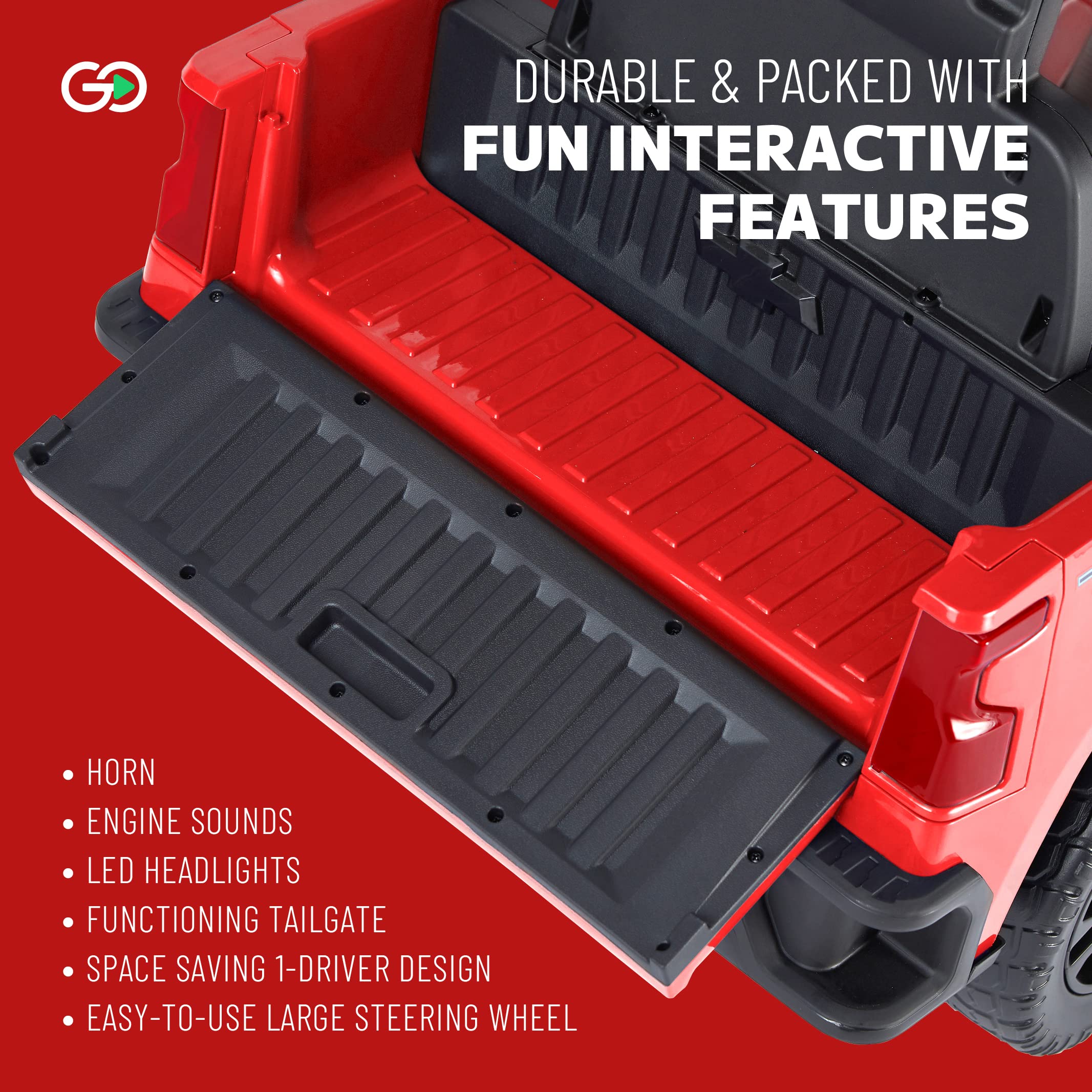12V Chevy Silverado Licensed Kids Ride On Truck - High Speed 5MPH, Parent Remote Control, LED Lights & Real Truck Sounds - Battery Powered Electric Vehicle for Boys & Girls - Outdoor Play, Birthday Gifts, Backyard Fun (Red) by ReadyGO