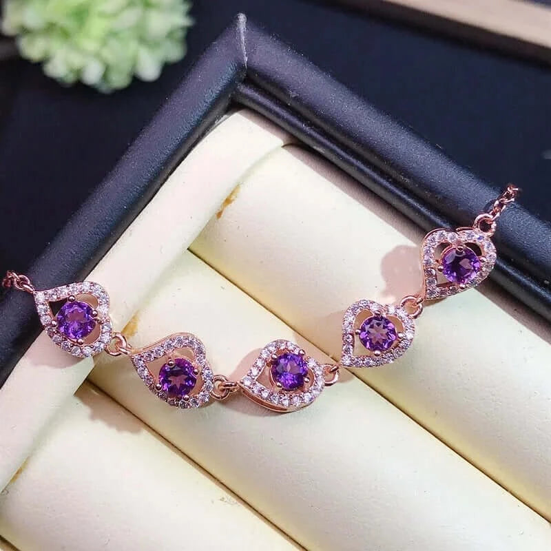 925 Sterling Silver Sparkly Amethyst Chain Bracelet for Women, Elegant Purple Gemstone Jewelry Gift - Perfect for Birthday, Anniversary & Everyday Wear