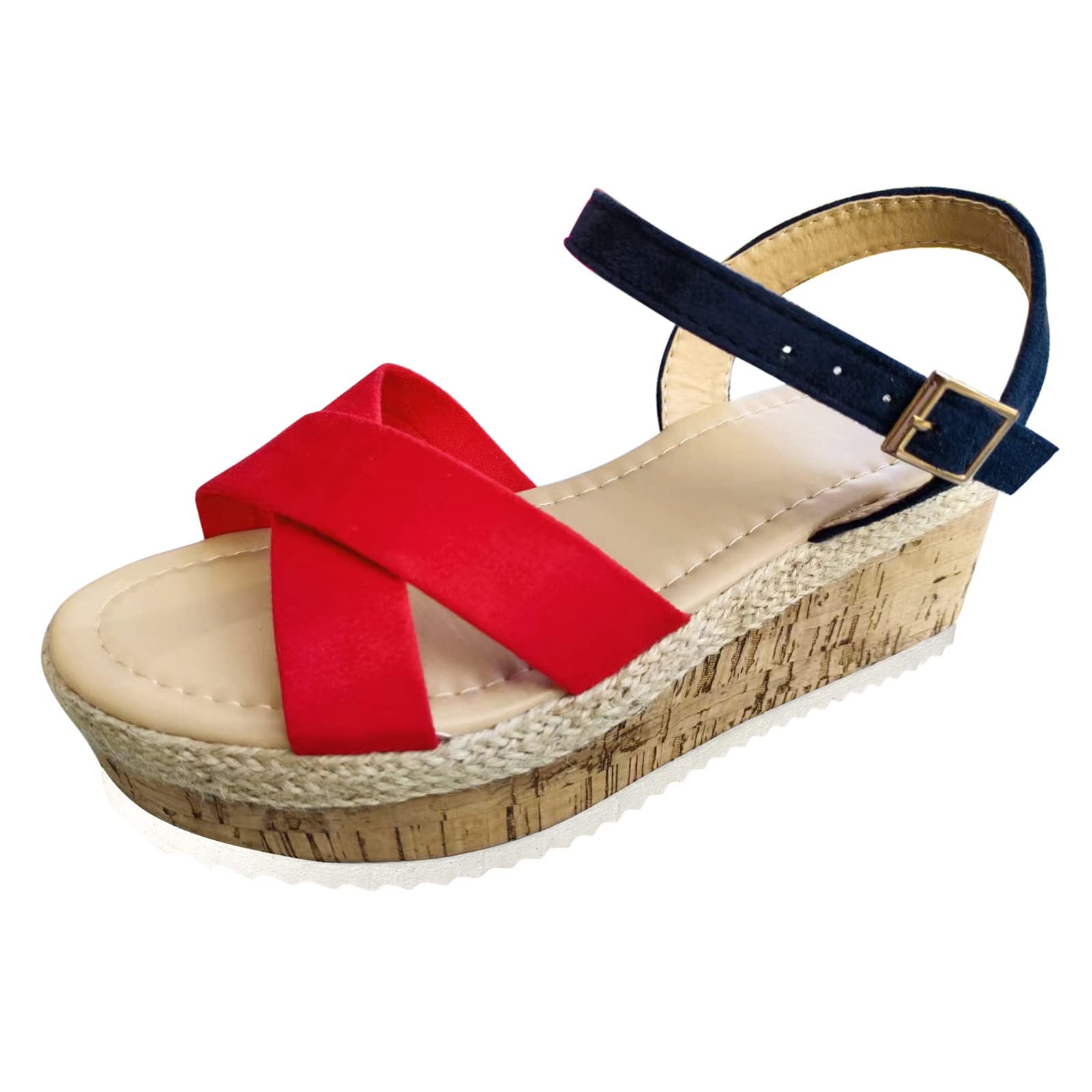Women's Summer Fashion Cross Strap Open Toe Buckle Wedge Sandals - Cute Solid Color Slides for Beach, Vacation & Casual Outfits
