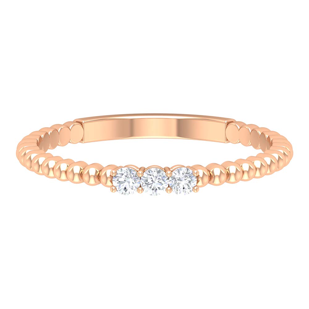 April Birthstone - Certified 14K Solid Gold Three Stone Diamond Ring for Women | Elegant Beaded Design | Perfect for Anniversaries, Engagements & Special Occasions