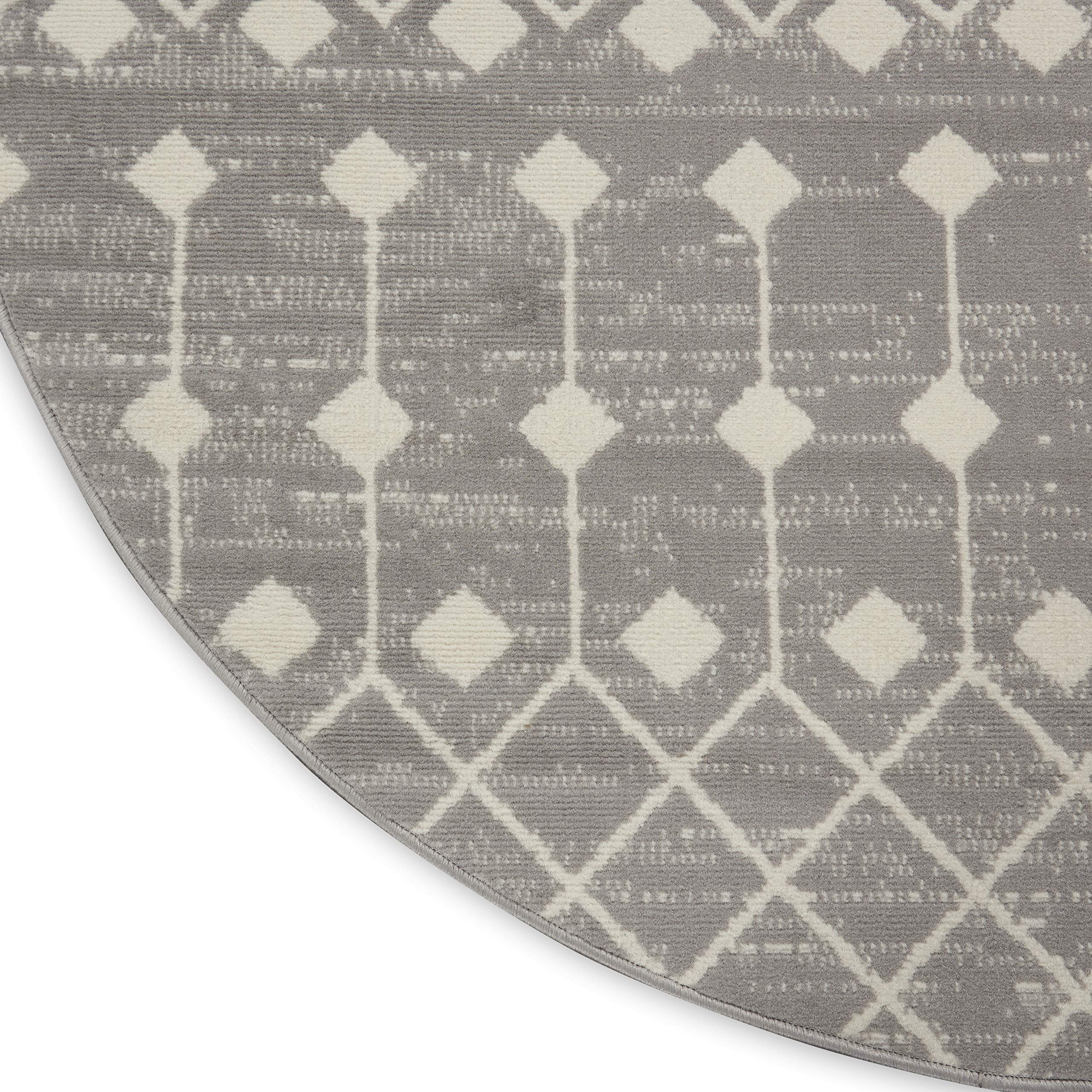 Nourison Grafix Moroccan Grey 8' Round Area Rug - Easy to Clean, Non-Shedding - Perfect for Bedroom, Living Room, Dining Room & Kitchen Decor - Soft & Durable for Home, Office or Apartment Use