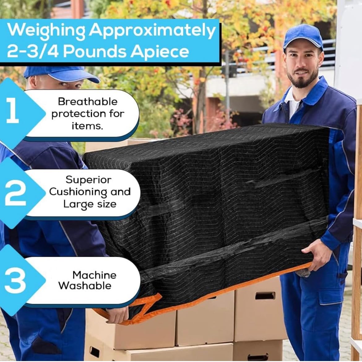 Simpli-Magic Heavy Duty Padded Moving Blankets (24 Pack) - Black/Orange - Furniture Protection Blankets for Moving, Packing & Storage | Durable Moving Supplies for Home & Office