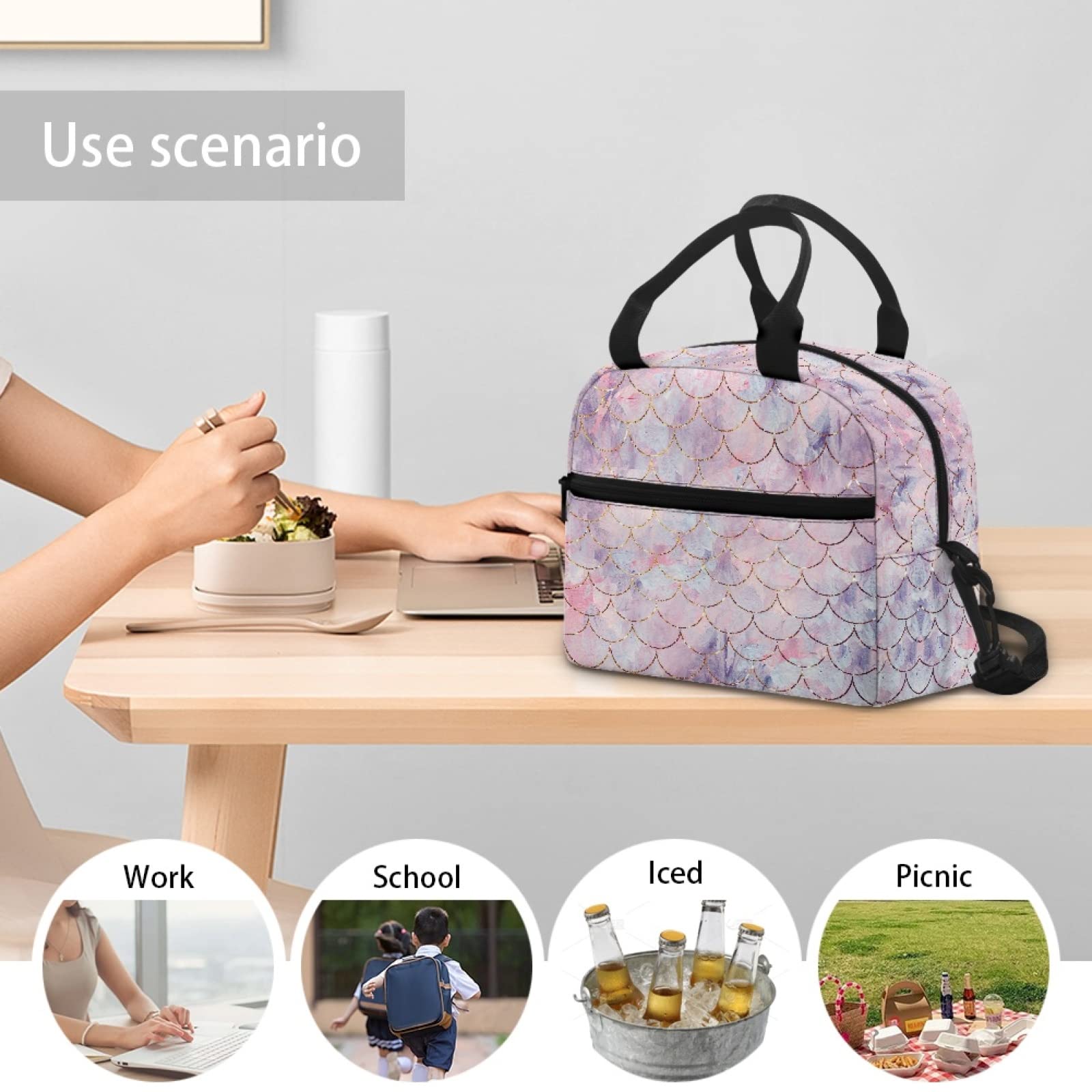 Cute Insulated Lunch Bag for Women & Kids - Reusable Kawaii Lunch Box with Strap & Pockets, Soft Waterproof Tote for School, Office, Picnic & Travel | Bengbobar Mermaid Design