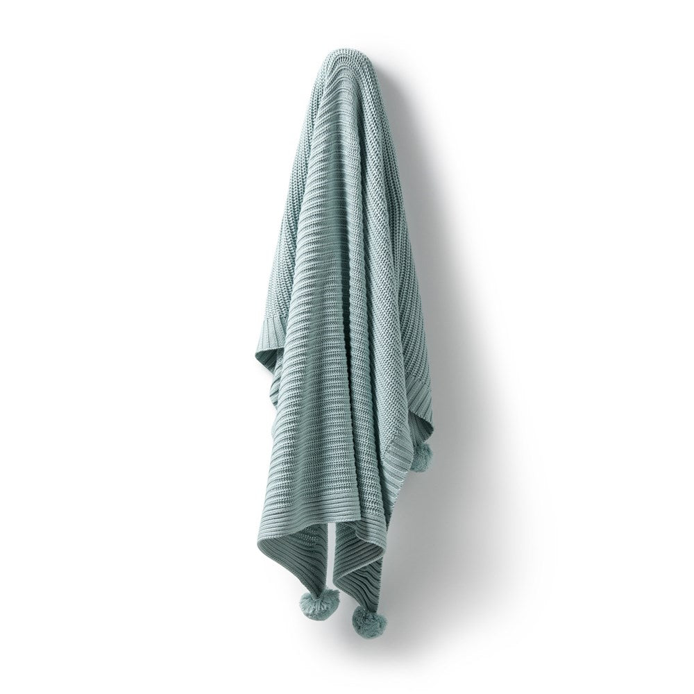 Organic Duck Egg Blue Knitted Blanket - Soft & Cozy Handmade Throw for Couch, Bed, Nursery & Gift Giving - Perfect for Winter, Baby Shower & Home Decor