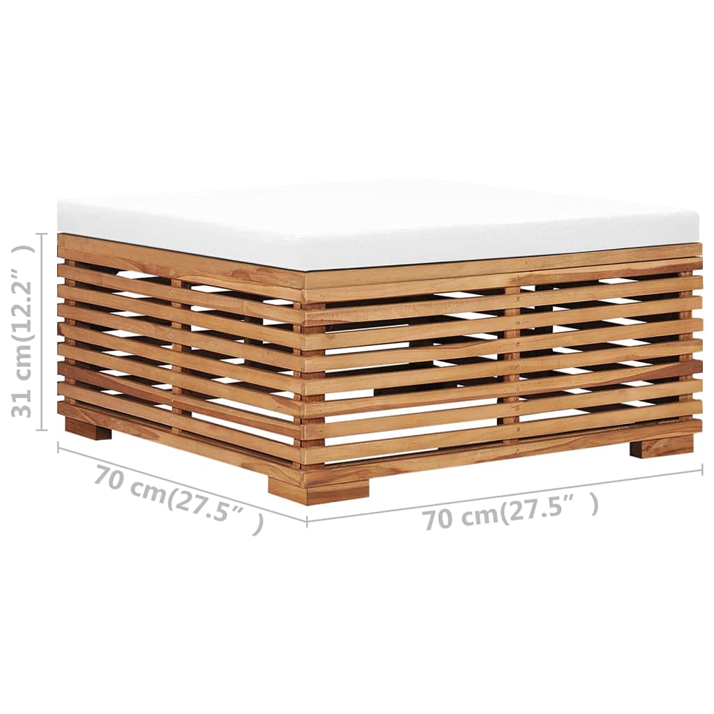 Premium Solid Teak Wood Patio Table and Footrest Set with Cream Cushion - Durable Outdoor Furniture for Garden, Pool, Backyard, and Balcony Relaxation
