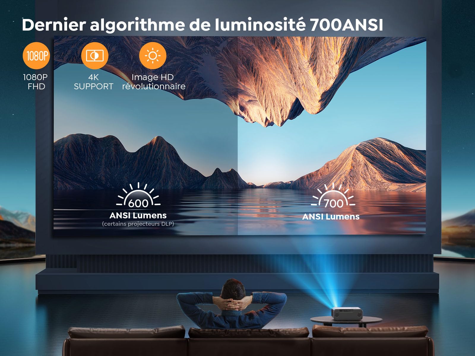 YABER V9 4K WiFi 6 Bluetooth Projector - 30000 Lumens, Auto Focus & Keystone, 2x6W Speakers, Native FHD 1080P Portable Video Projector for Home Theater, Outdoor Movies, Smartphone & TV Stick Streaming