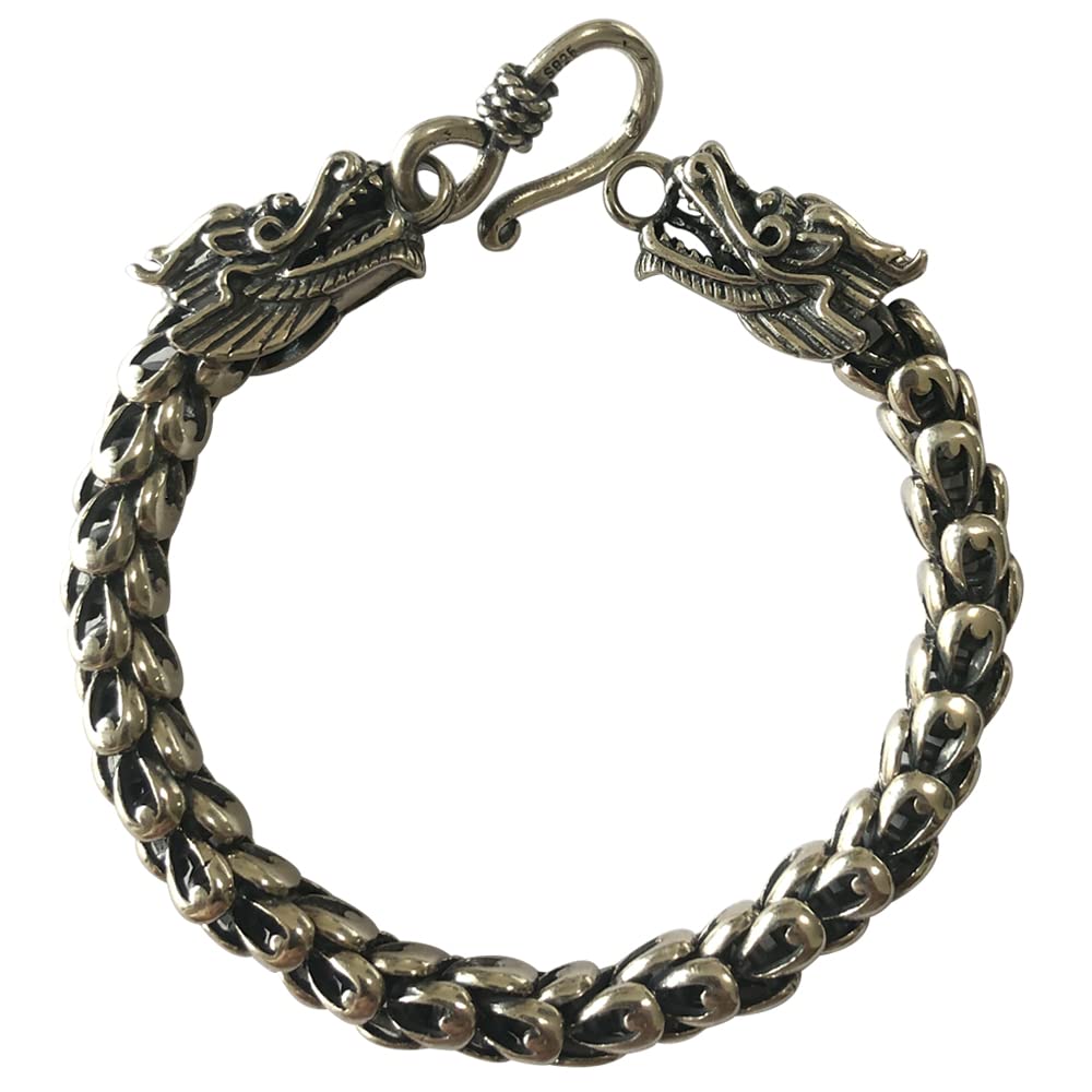 Vintage 925 Sterling Silver Chinese Dragon Bracelet - Handmade Double Dragon Head Bangle for Men (5-8mm) | Perfect for Gifts, Special Occasions & Asian Culture Enthusiasts