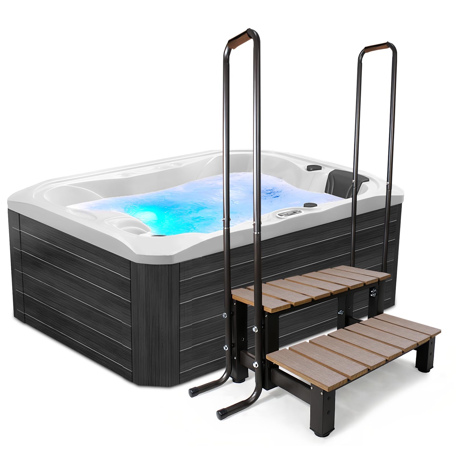 Above Ground Pool & Hot Tub Ladder with 2 Handrails - 600 LB Capacity Non-Slip Spa Steps for Travel Trailers, Campers & 5th Wheels - Durable 2-Step Design for Safe Entry/Exit in Backyard, RV Parks & Vacation Homes