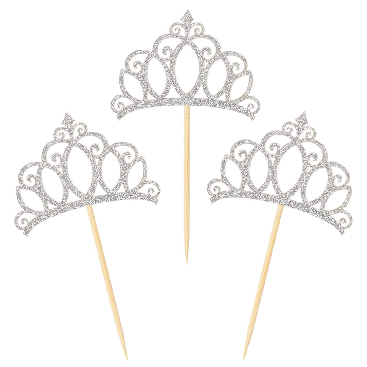 24-Piece Silver Princess Crown Cupcake Toppers | Elegant Cake Picks for Birthday, Baby Shower & Party Decorations | Perfect for Princess-Themed Celebrations, DIY Desserts & Special Occasions