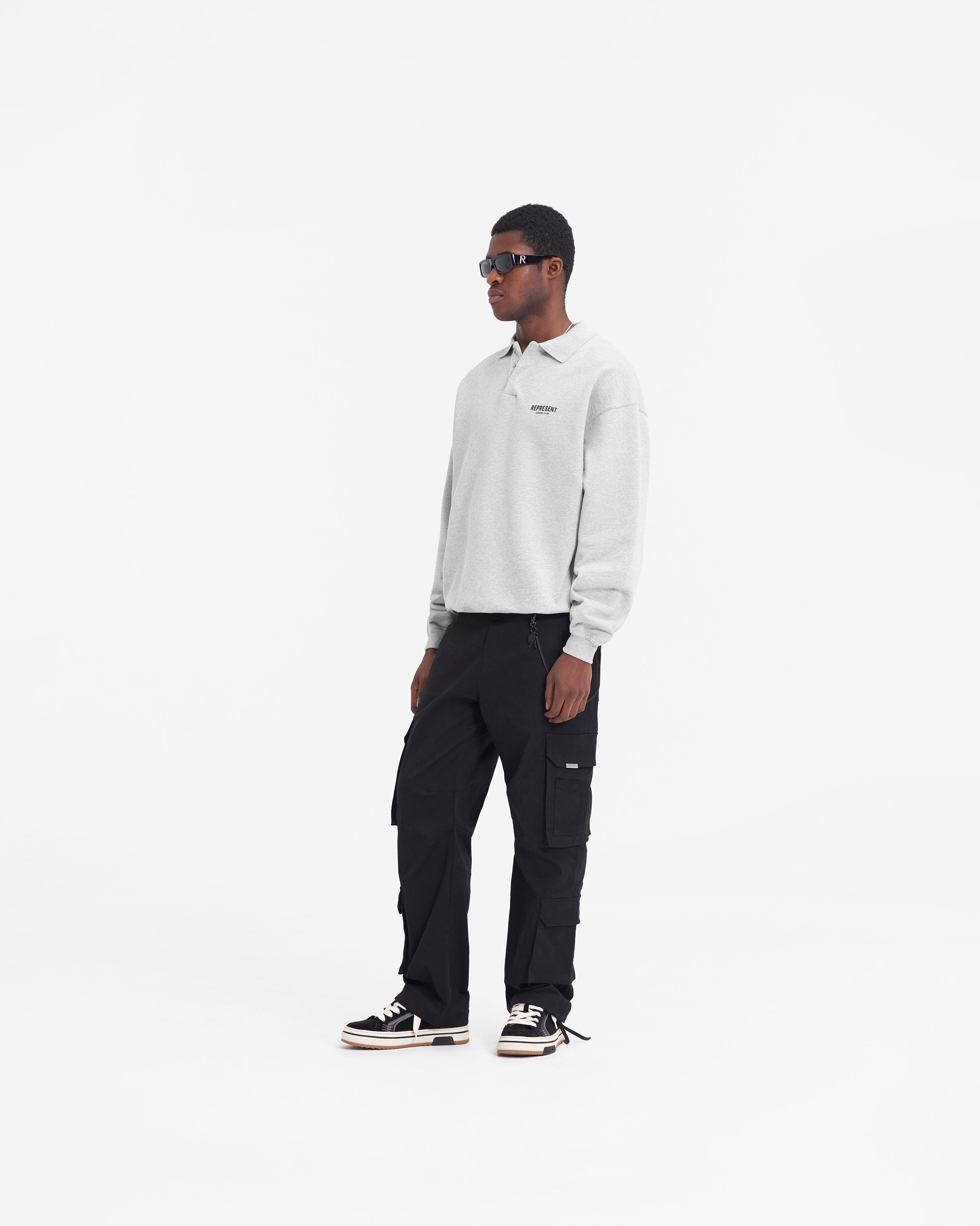 Represent Owners Club Long Sleeve Polo Sweater - Ash Grey | Premium Cotton Knit Top for Men | Perfect for Casual Wear, Office & Street Style