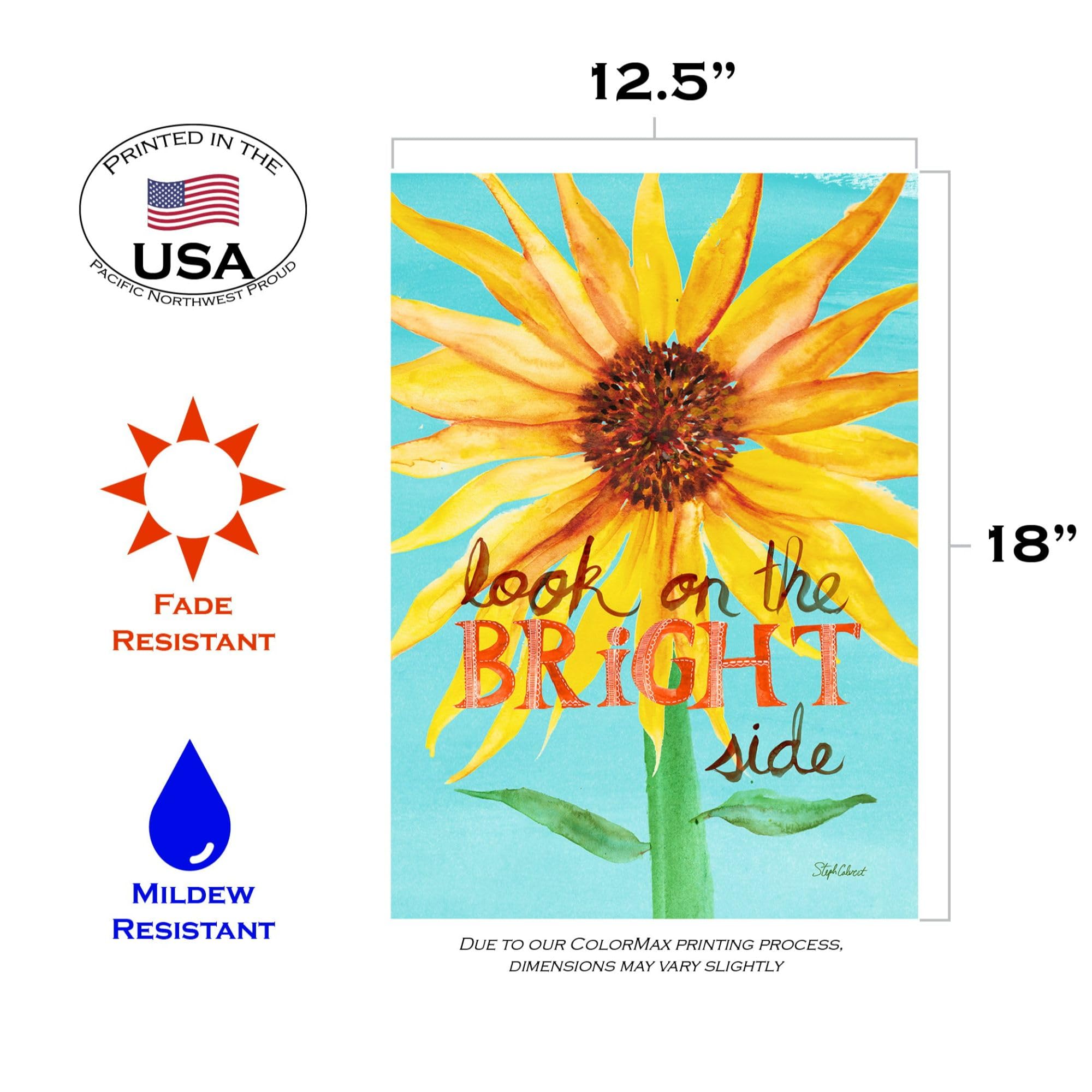 Toland Home Garden Look on the Bright Side Double Sided Sunflower Garden Flag - 12x18 Inch Positive Outdoor Yard Decoration for House, Porch & Spring Summer Decor