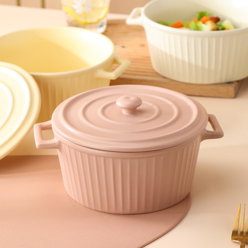 Nordic Pastel 1.2L Round Baking Pot with Lid - Ceramic Oven Safe Casserole Dish for Baking, Roasting & Serving - Perfect for Casseroles, Soups & Desserts