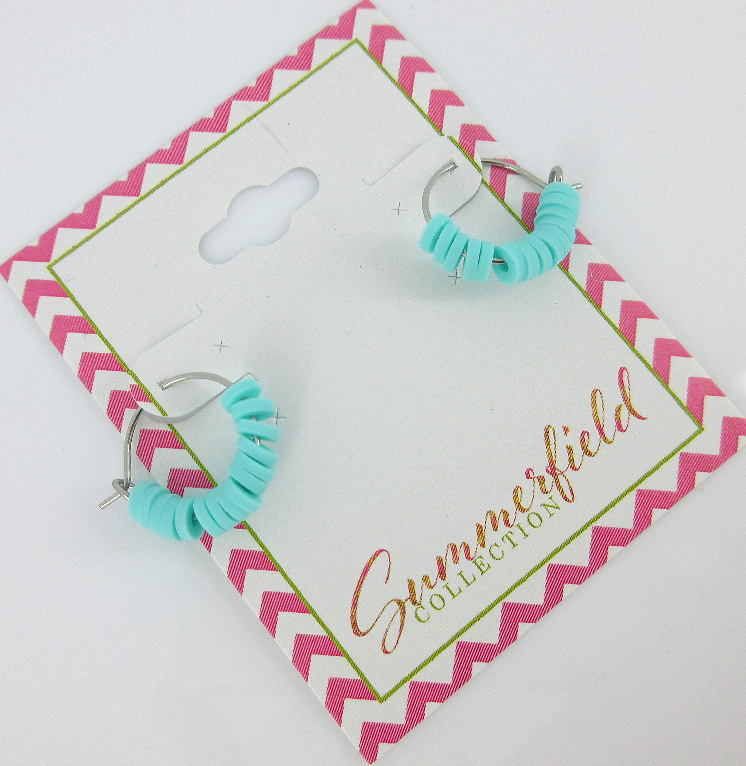 15mm Stainless Steel Polymer Clay Katsuki Bead Hoop Earrings - Aqua Blue Handmade Jewelry for Women, Girls | Perfect for Casual Wear, Parties & Gifts