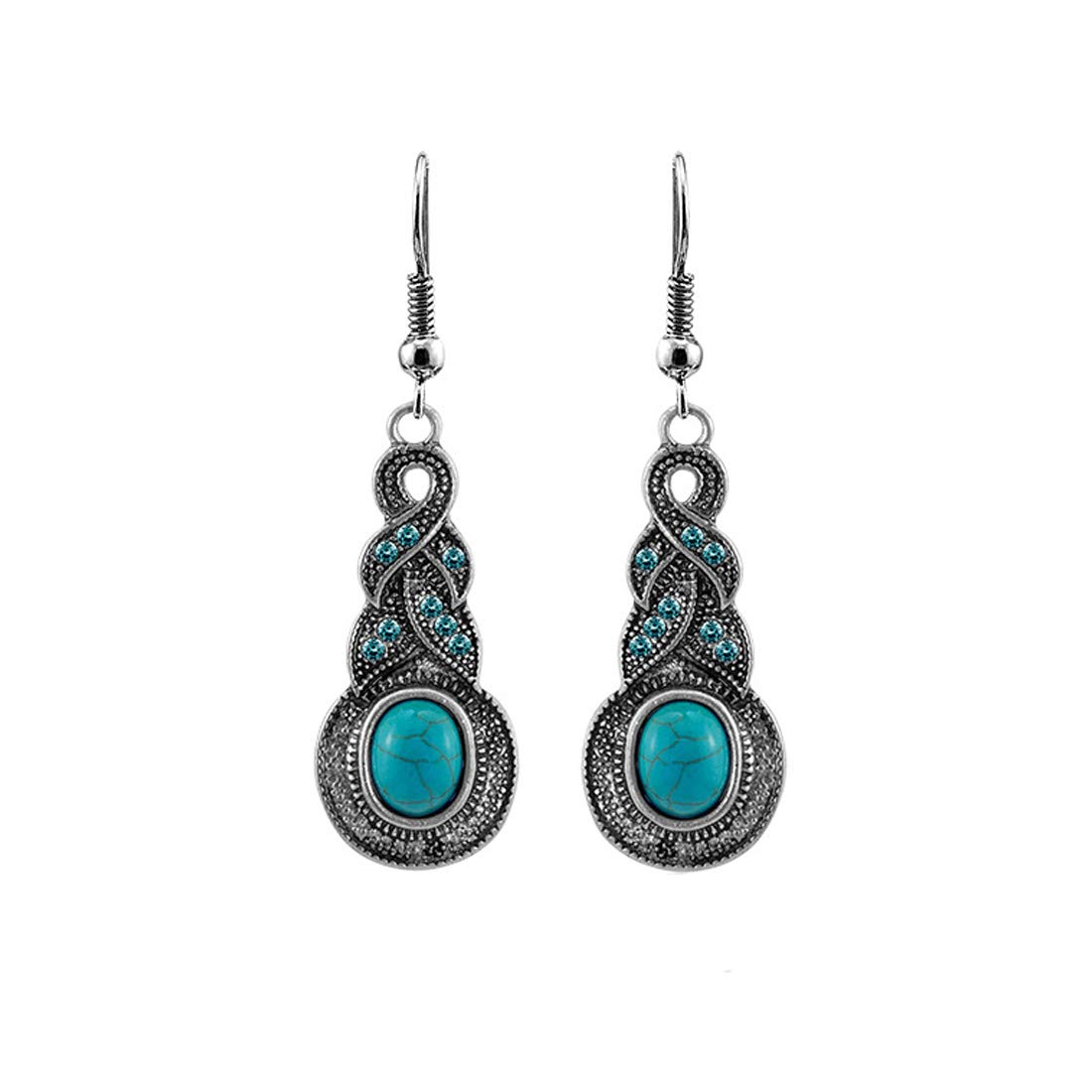 Bohemian Style Blue Stone Silver Oxidized Drop Earrings for Women | German Silver Round Dangle Earrings | Birthday Anniversary Gift for Wife, Girlfriend, Daughter | Elegant Jewelry for Party, Wedding, Date Night