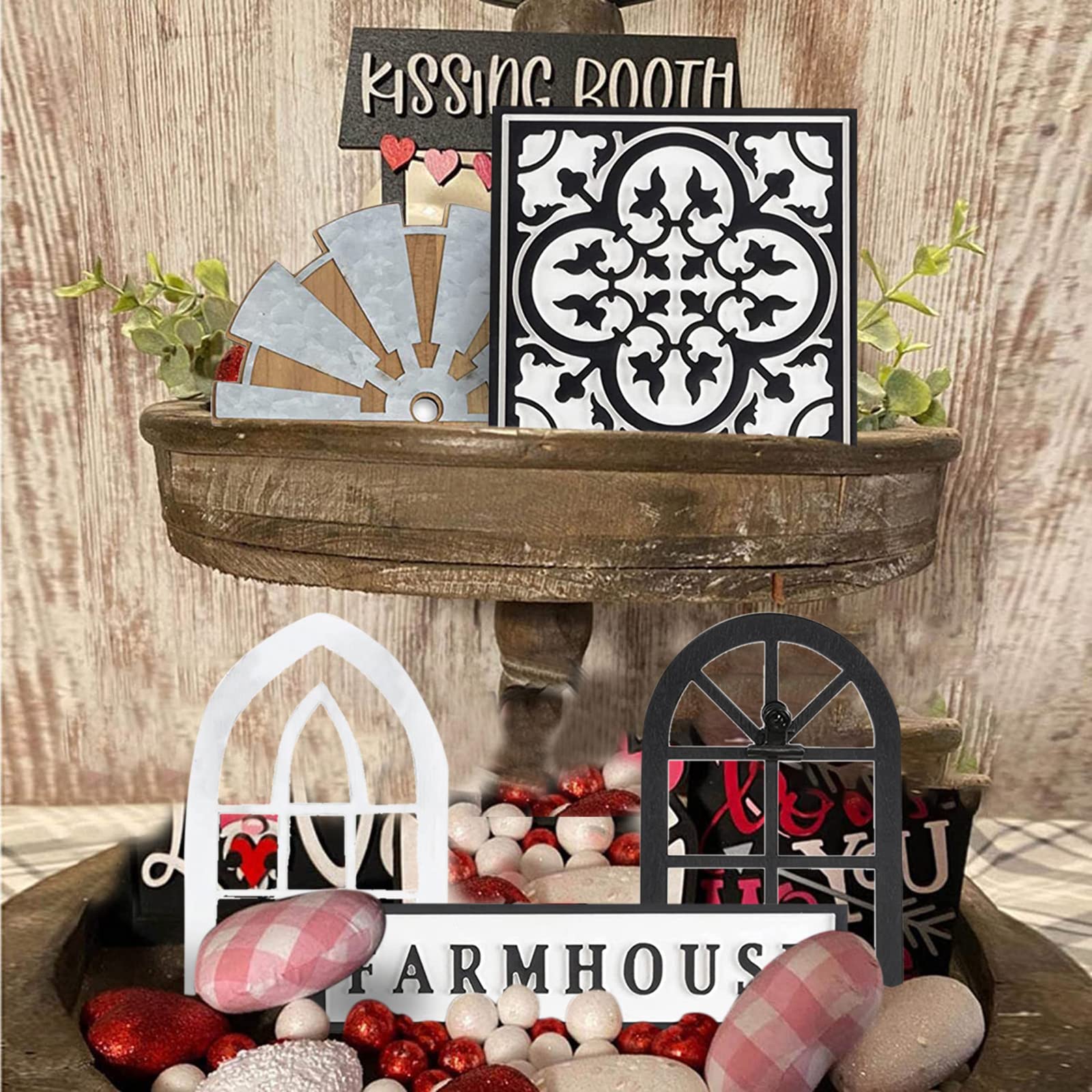 Rustic Wooden Tiered Tray Decor Set - 5pc Farmhouse Style Mini Signs for Easter, St. Patrick's Day & Seasonal Home Decor | Perfect for Kitchen Counter, Entryway Display, and Holiday Table Centerpieces