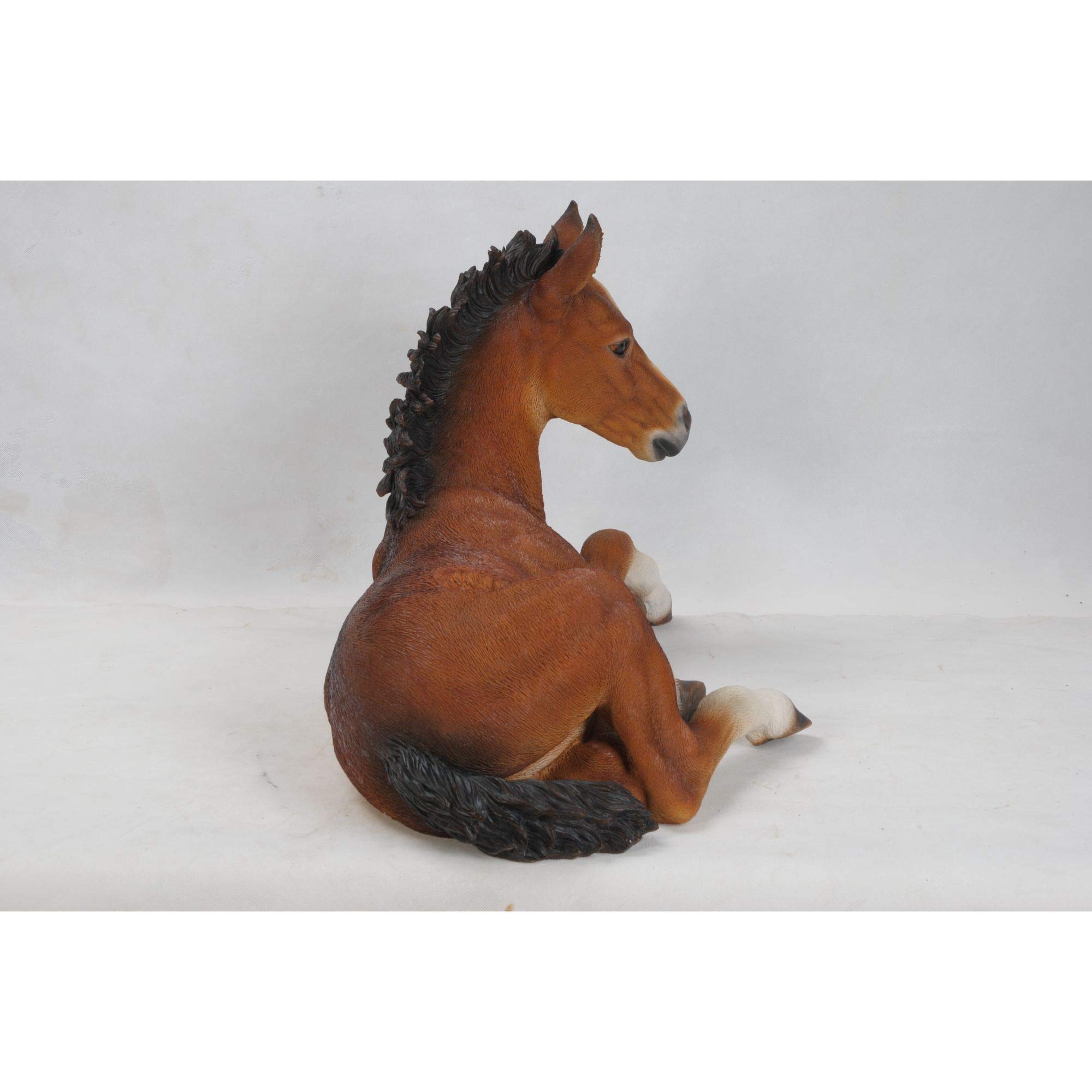 Hi-Line Gifts 23.5 Inch Realistic Brown & Black Horse Colt Laying Down Outdoor Garden Statue - Perfect for Lawn Decor, Patio Ornaments, and Farmhouse Landscaping