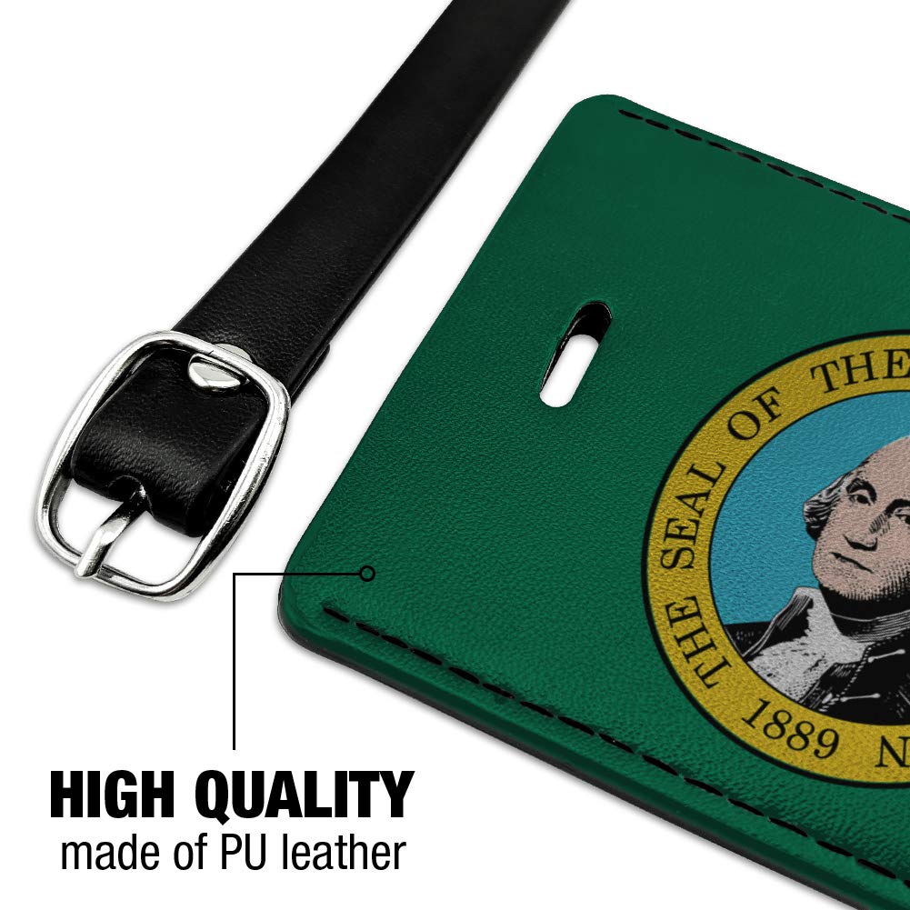 Washington State Flag Leather Luggage Tag - Personalized Rectangle ID Card Holder for Suitcases & Carry-On Bags | Perfect for Travel Identification & Gift Giving