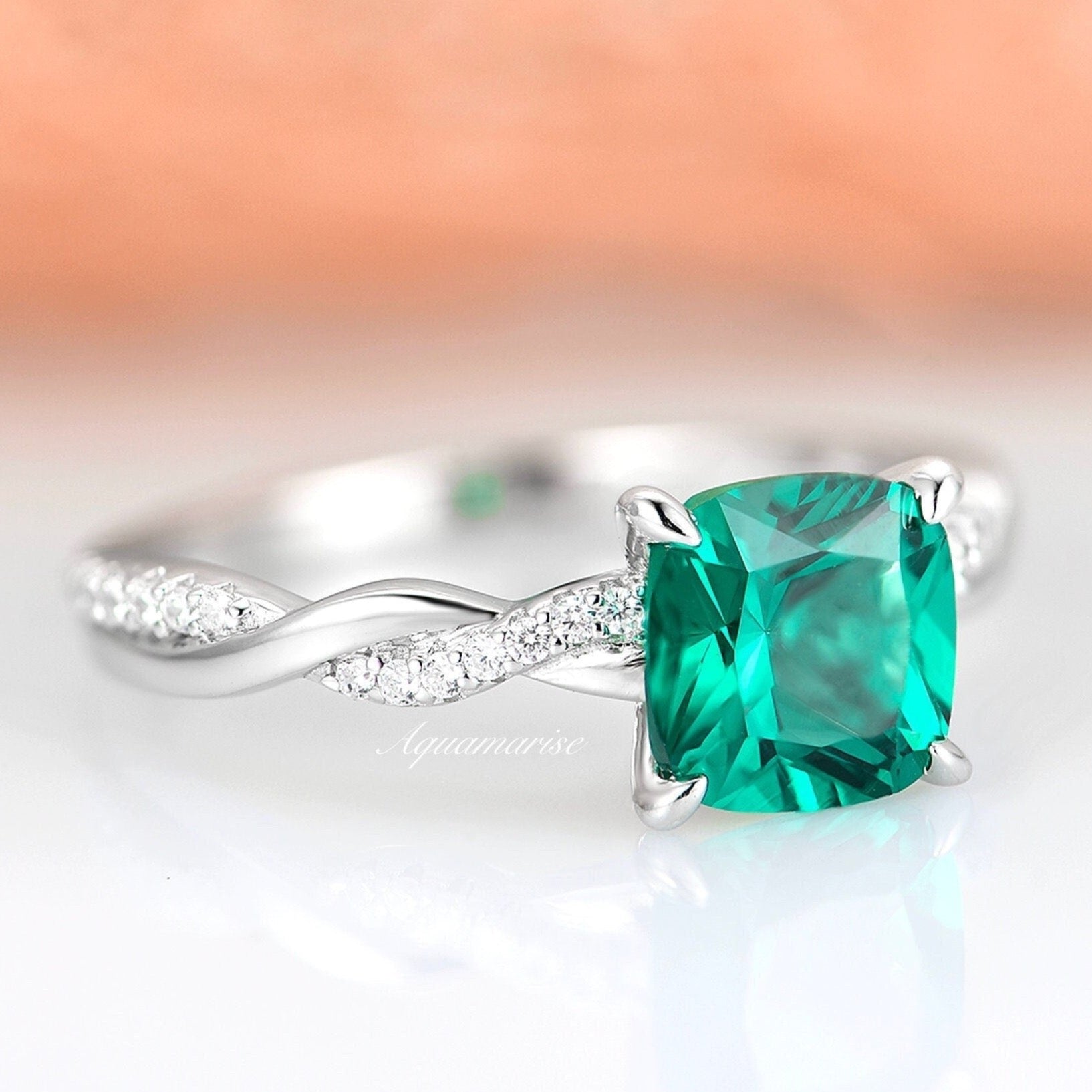 Sophia Emerald Ring Sterling Silver - Elegant Green Gemstone Jewelry for Women, Perfect for Engagement, Wedding & Special Occasions