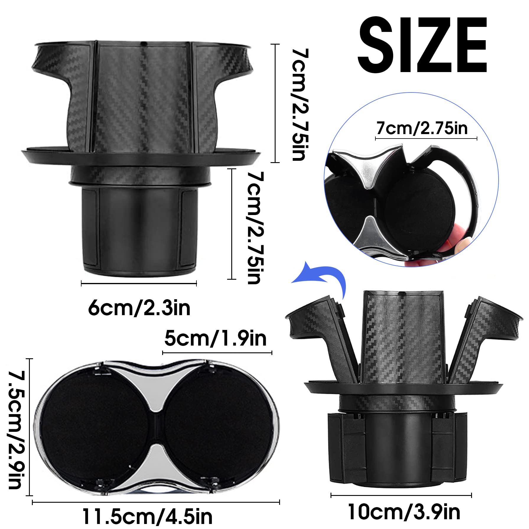 Universal 2-in-1 Car Cup Holder Expander - Adjustable Multifunctional Drink Holder with Elastic Open-Close Design for Hydro Flask, Water Bottles & Travel Mugs - Perfect for Road Trips, Commuting & Daily Driving