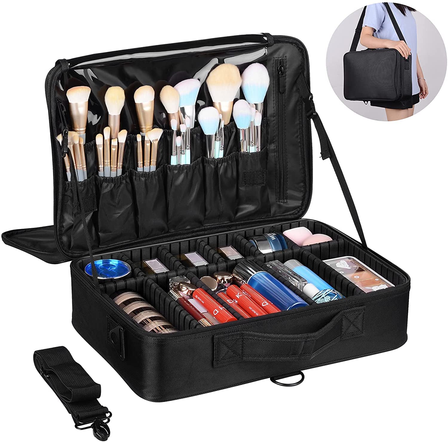 Professional Makeup Train Case - Large Waterproof EVA Cosmetic Organizer with Adjustable Dividers | Portable Makeup Storage Bag for Women & Girls | Perfect for Travel, Salon Artists & Daily Beauty Routines
