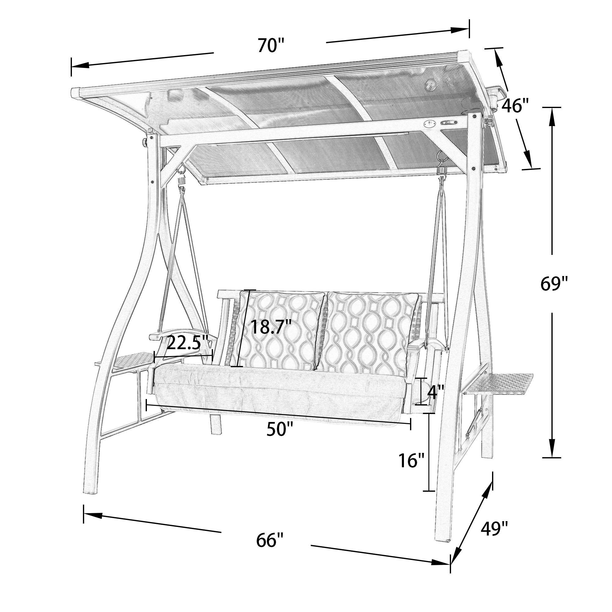 Premium 2-Seat Patio Swing with Cushions - Outdoor Porch Swing Chair with Solar Lights & Adjustable Canopy for Backyard, Garden, Deck Relaxation