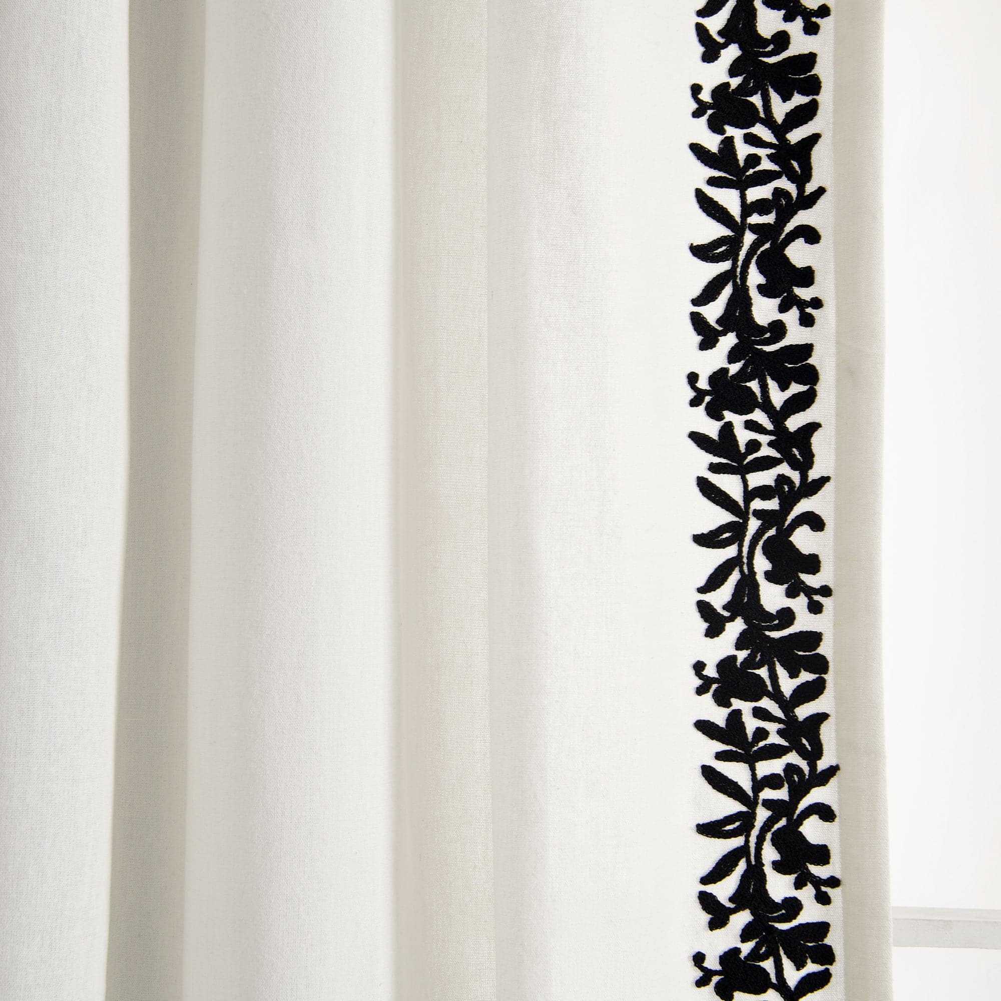 Luxury Modern Floral Linen-Like Embroidered Border Window Curtain Panel - Elegant Home Decor for Living Room & Bedroom