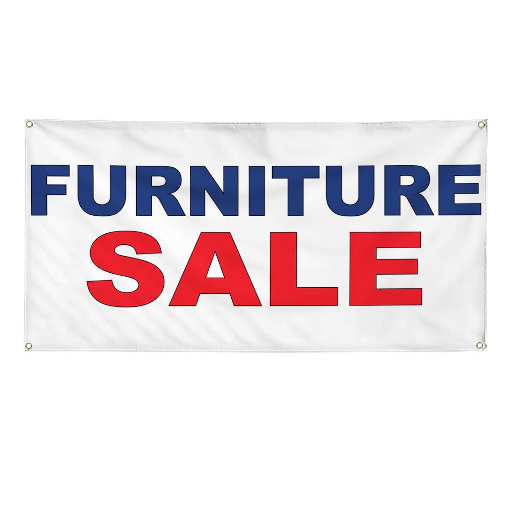 Vinyl Banner - 60x144 Inches, Weatherproof & Durable for Outdoor Use - Furniture Sale Sign with 10 Grommets (Blue/Red) - Perfect for Retail, Industrial & Yard Advertising