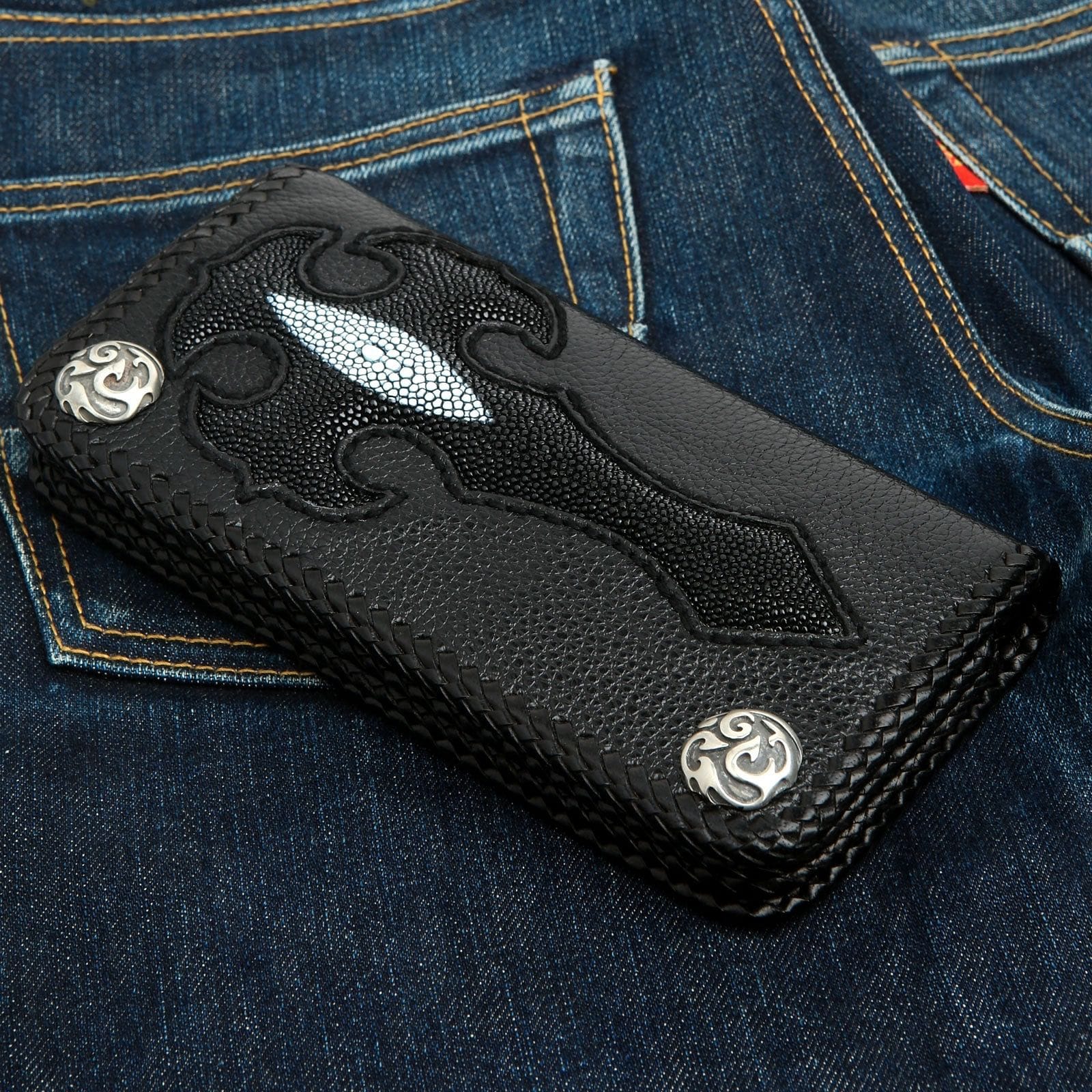 Genuine Black Leather Bifold Biker Wallet for Men - RFID Blocking, Multiple Card Slots & ID Window - Perfect for Motorcycle Riders, Travel & Everyday Use