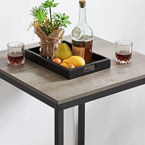 3-Piece Bar Table and Chairs Set for Small Spaces - Square Bistro Table with 2 PU Stools, Compact Breakfast Nook Set with Footrest - Perfect for Kitchen, Dining Room, Apartment or Studio (Grey) - Ideal for Coffee Time, Casual Dining and Small Space Entertaining