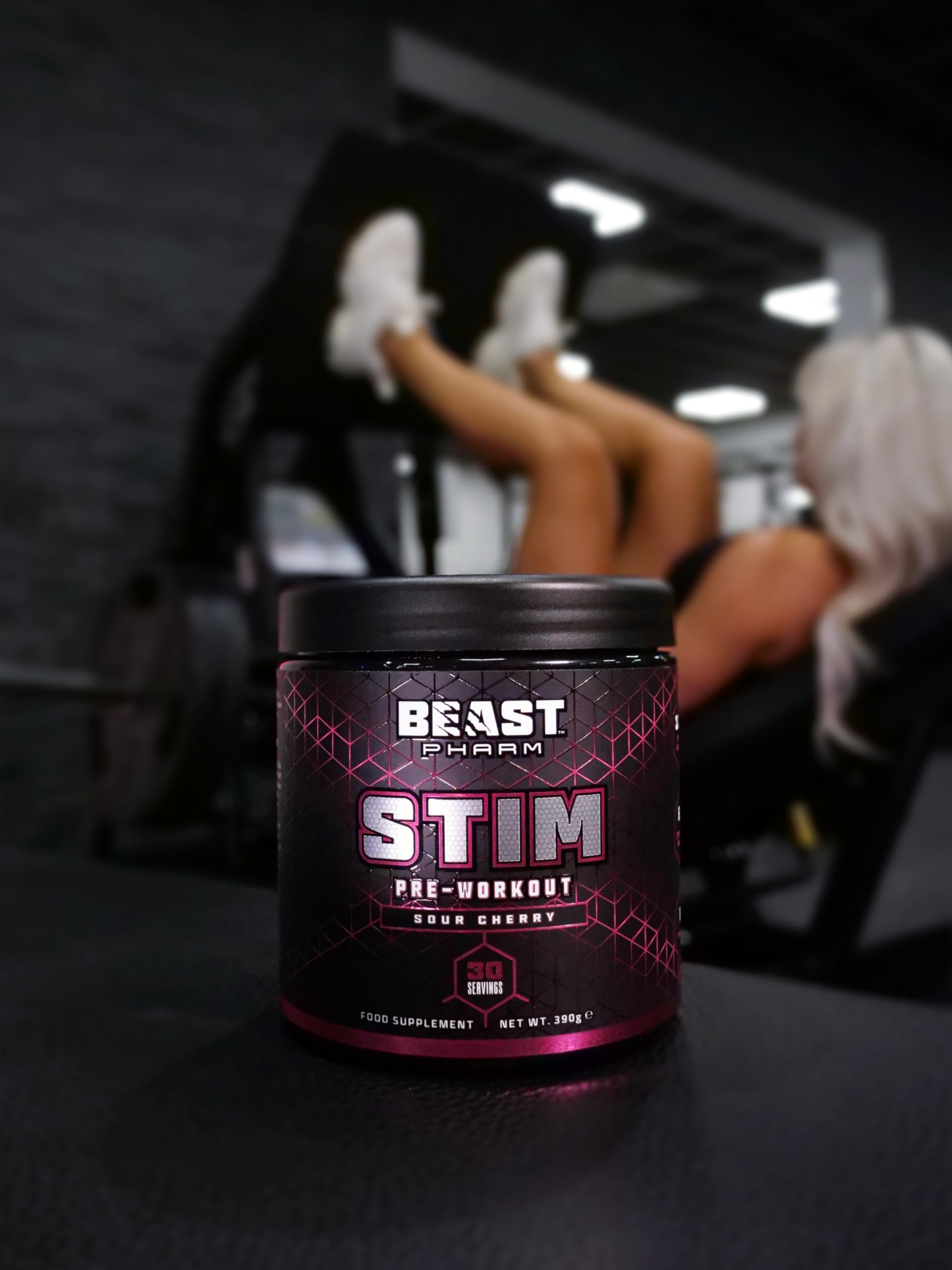 Beast Pharm STIM Pre Workout Powder 390g - Sour Cherry Flavor | Energy & Focus Booster for Gym, Fitness & Bodybuilding | Pre-Workout Supplement for Men & Women