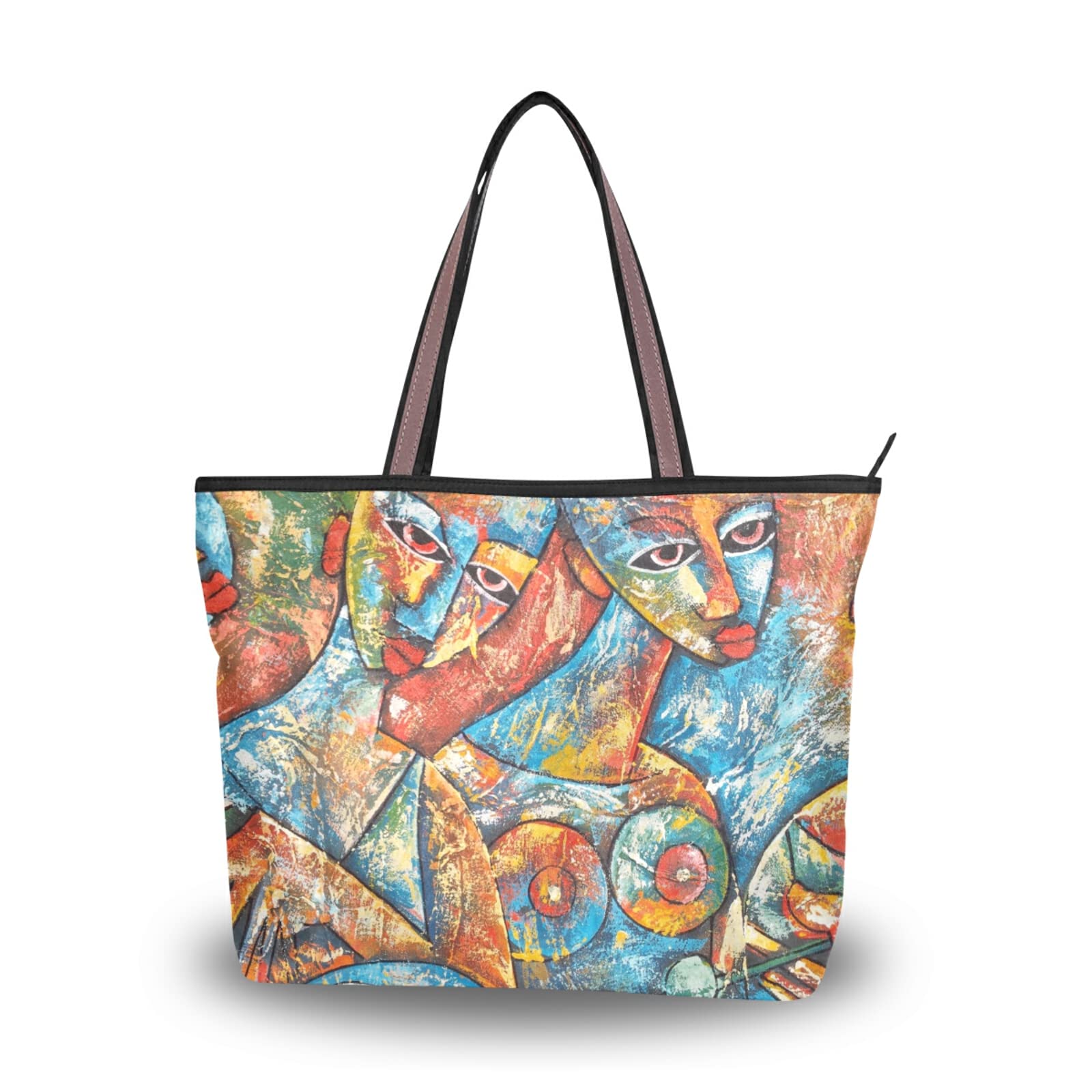 Abstract Print Women's Tote Bag with Zipper - Large Capacity Grocery Shopping Bag for Daily Use, 2 Sizes (Perfect for Work, Travel & Beach)