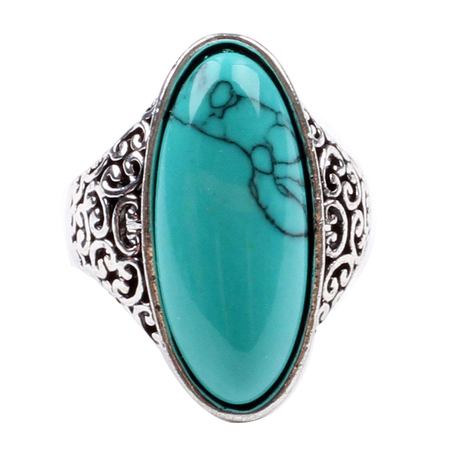 LadayPoa Women's Fashion Turquoise Ring - Tibetan Silver Plated Gothic Stone Jewelry for Boho Chic & Vintage Style Outfits