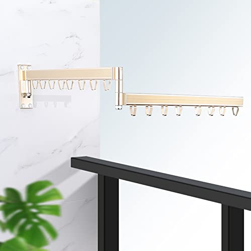 Foldable Wall Mounted Clothes Drying Rack - Retractable Collapsible Laundry Hanger with Hooks for Indoor & Outdoor Use (Gold) - Perfect for Apartments, Balconies, Laundry Rooms & Small Spaces