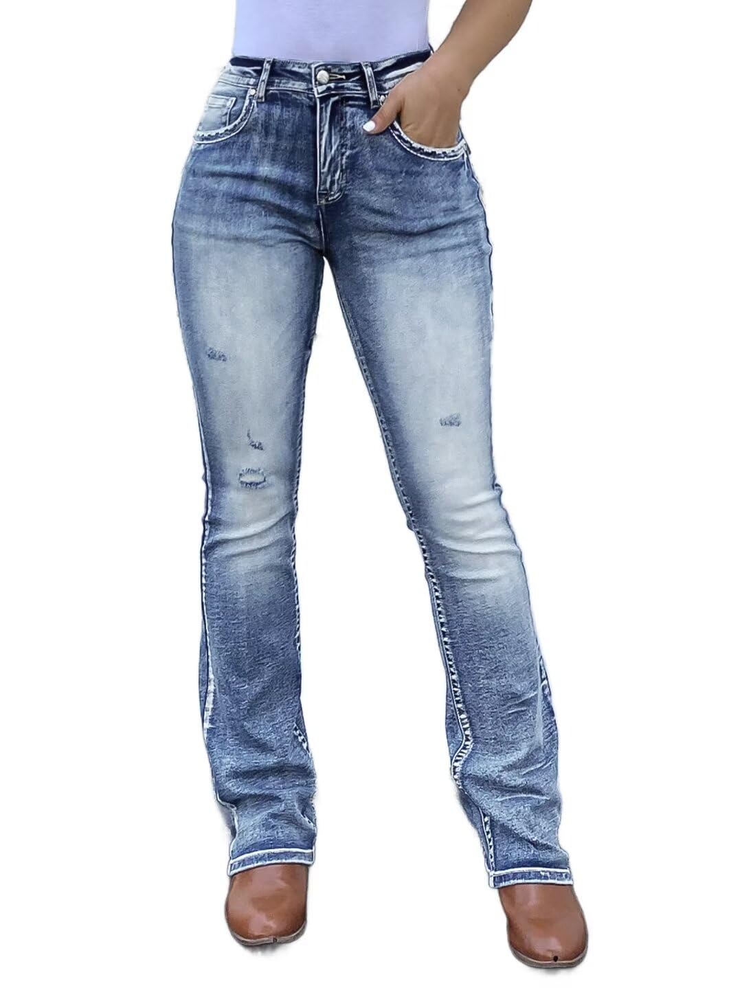 Flamingals Women's Boot Cut Stretch Jeans - Butt Lifting & Tummy Control Denim Pants for Casual Wear, Night Out & Everyday Comfort