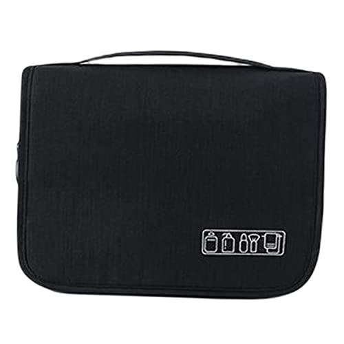 Foldable Cosmetic Bag with Zipper - Stylish Waterproof Toiletry Organizer for Travel, Home & Shower - Black Washbag & Pouch Case Container - Perfect for Makeup, Skincare & Bath Essentials Storage