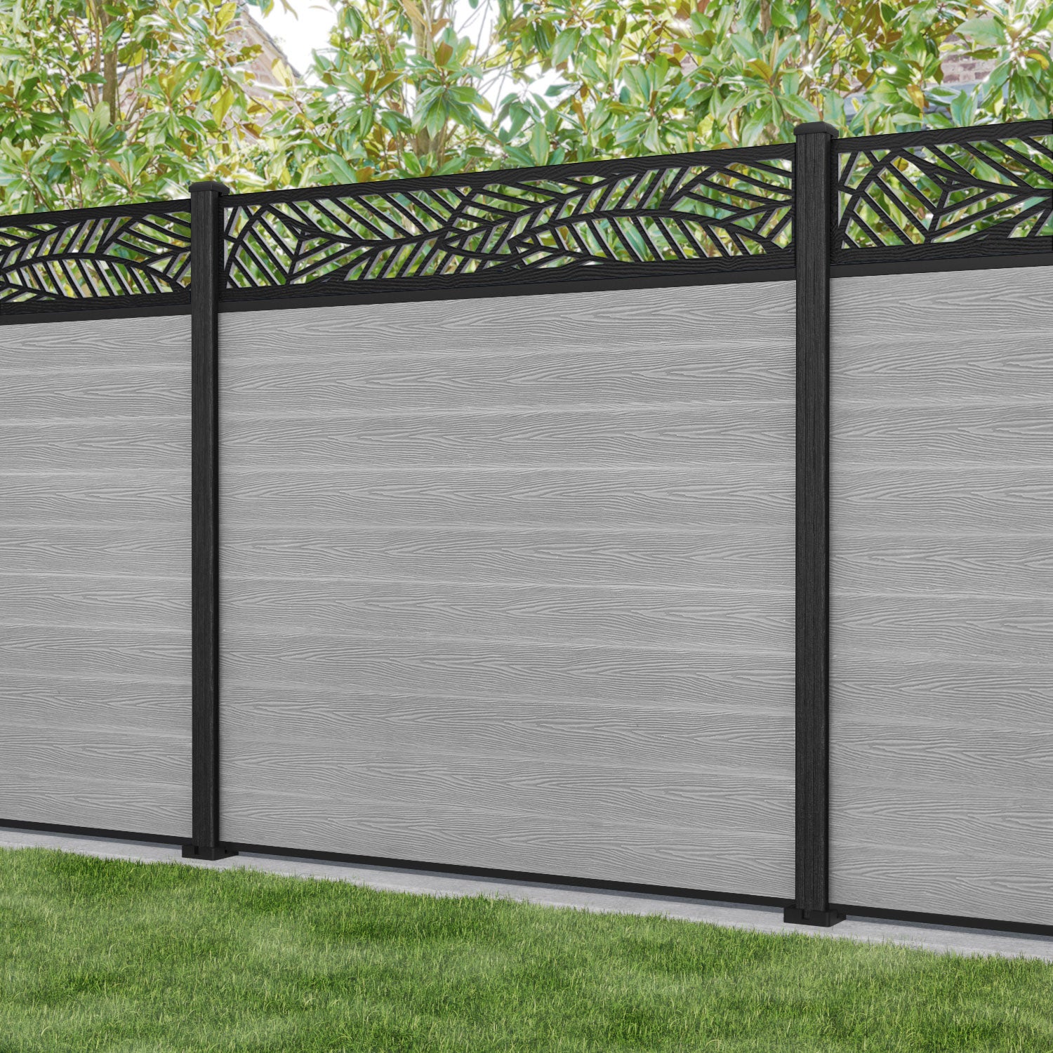 Classic Composite Fence Panel - Light Grey Weather-Resistant Privacy Screen for Backyard, Garden & Pool Area | Durable Habitat Fence with Sturdy Composite Posts | Outdoor Decorative Fencing Solution