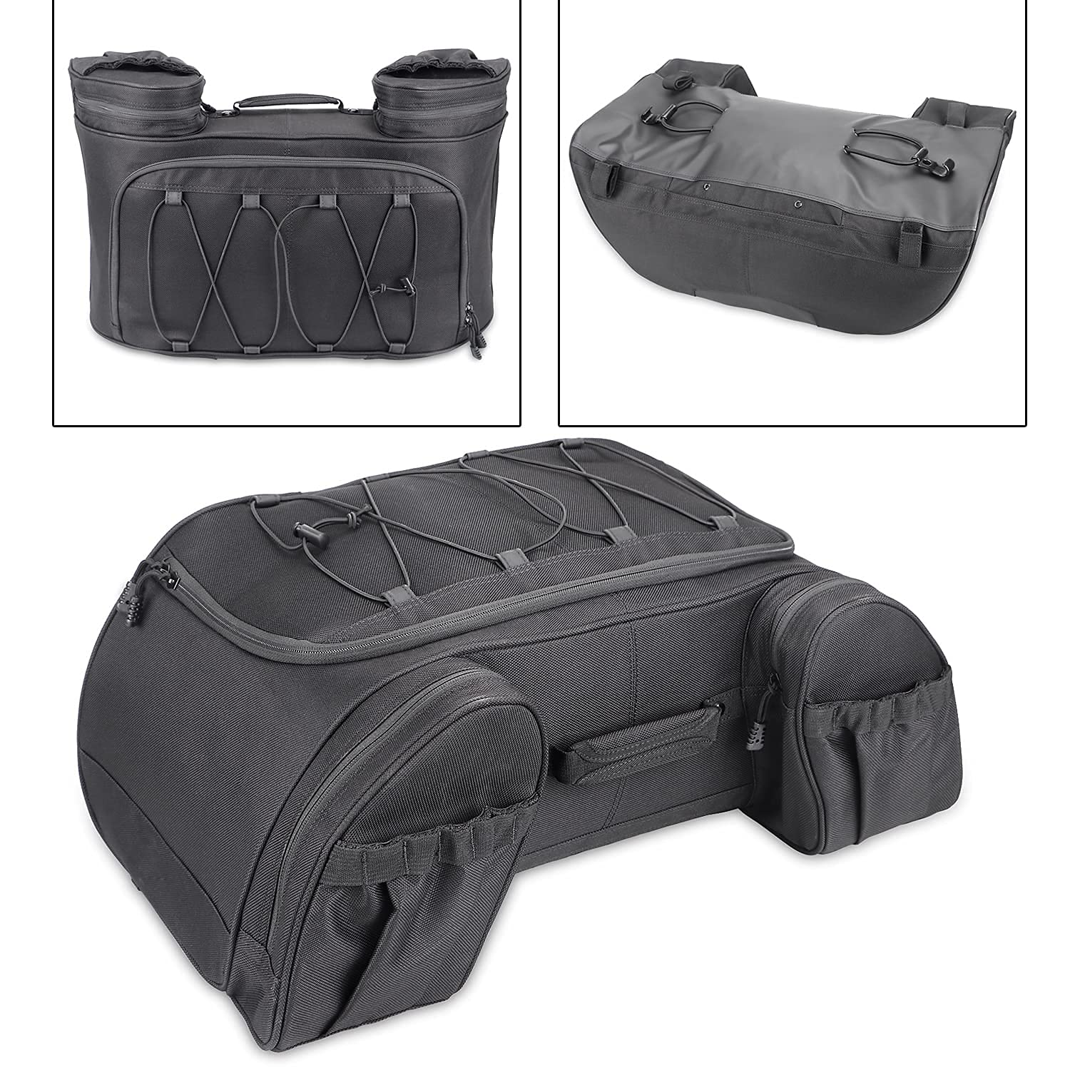 Waterproof Motorcycle Luggage Bag - Heavy Duty Travel Trunk with Rack for Harley Touring, Road King, Electra Glide & Tri Glide - Ideal for Long Distance Rides, Road Trips & Daily Commuting (Black)