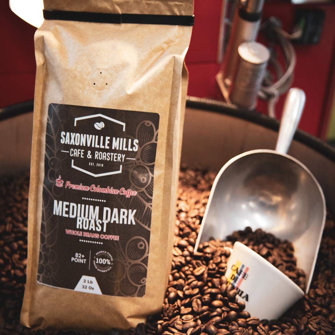 Premium 100% Arabica Colombian Whole Bean Coffee - Medium Dark Roast - Fresh & Rich Flavor - 5 LB Bulk Bag - Perfect for Home Brewing, Office Use & Gifting