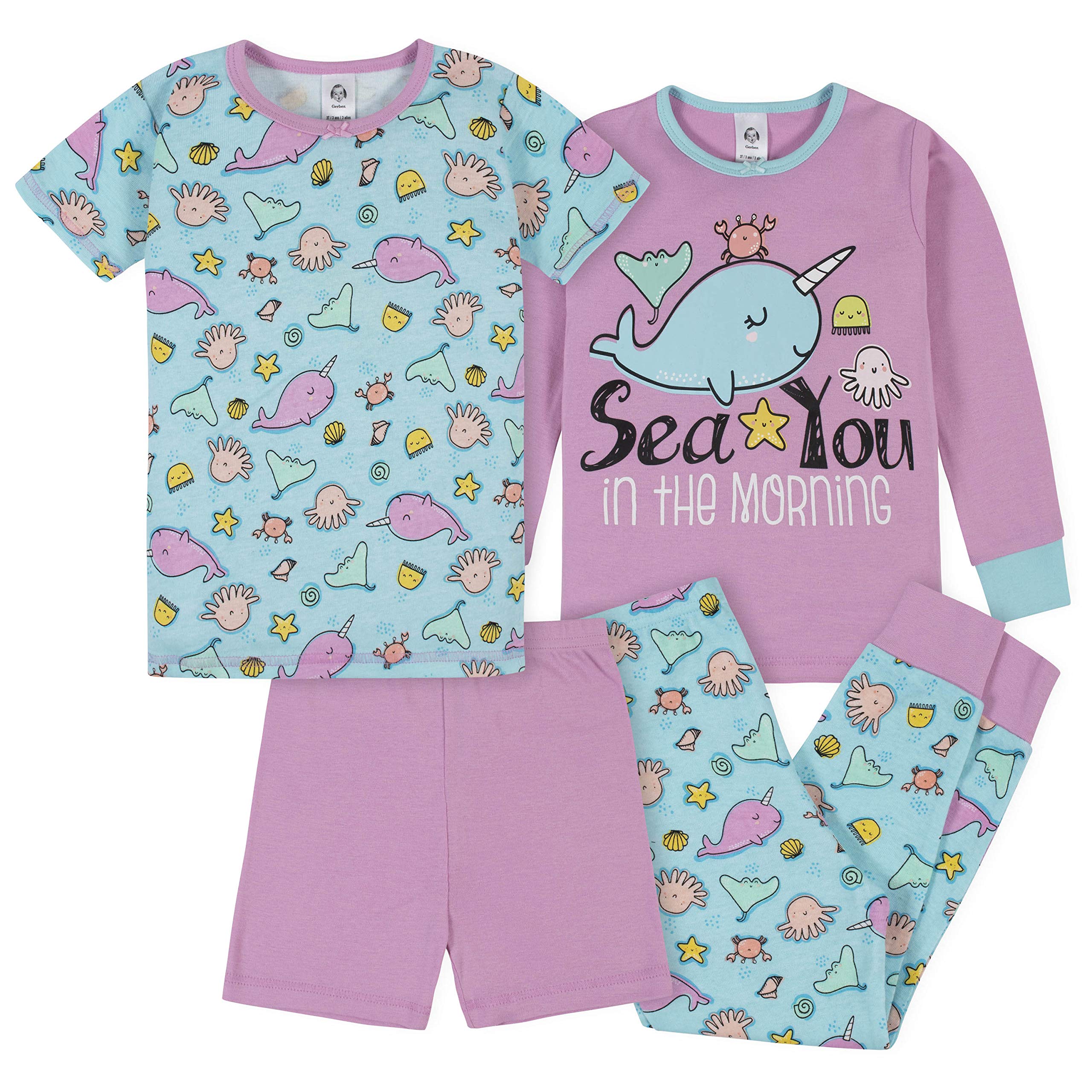 Gerber Baby Girls' 4-Piece Pajama Set - Soft Cotton Sleepwear for Toddlers & Infants - Perfect for Bedtime, Nursery & Comfortable Sleep
