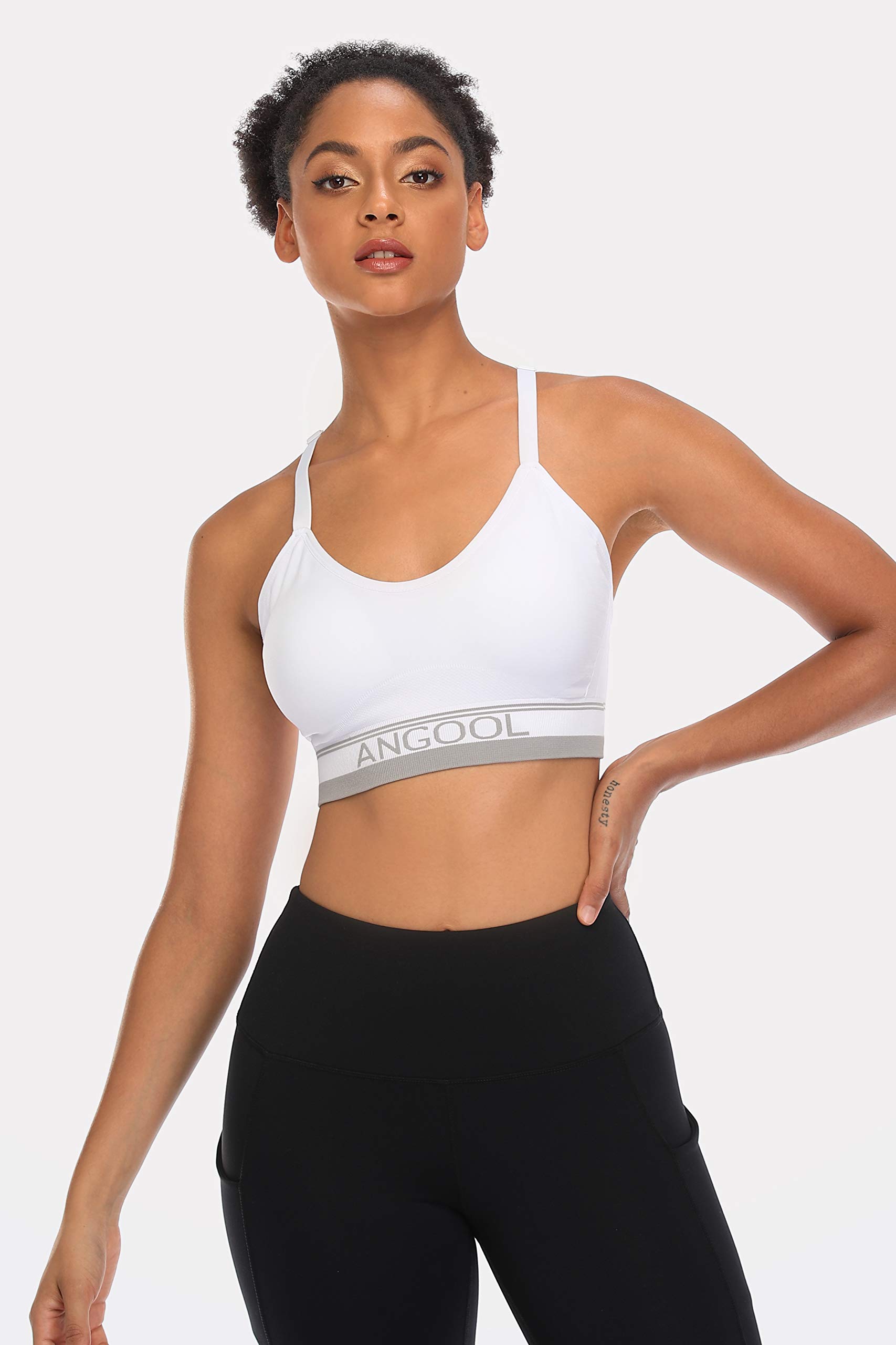 ANGOOL Women's Strappy Sports Bra - Medium Support Wirefree Yoga Bra with Adjustable Straps & Padding | Workout, Running, Gym & Lounge Wear