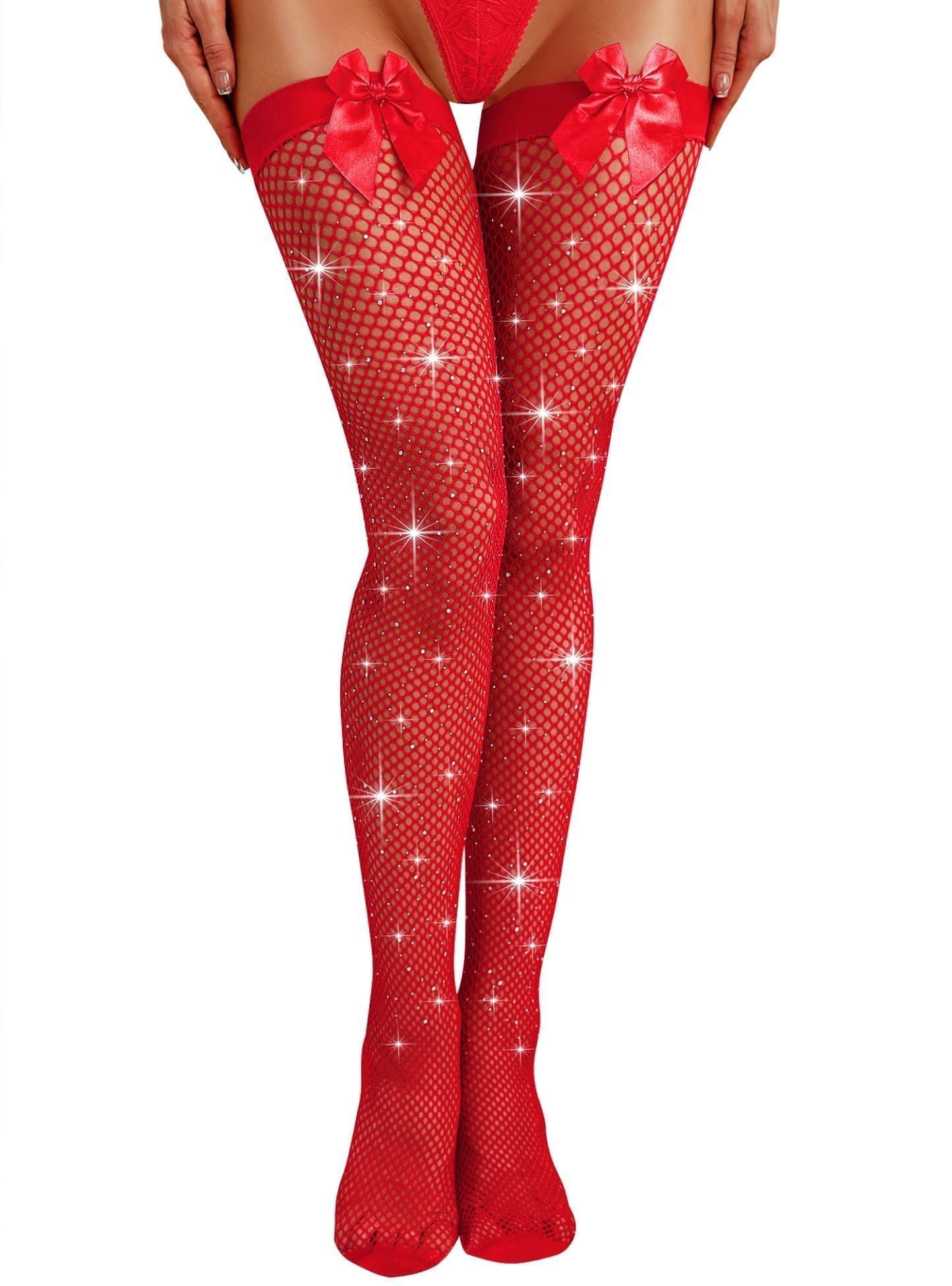RSLOVE Women's Sexy Fishnet Stockings with Suspenders & Bow - Elegant Hold-Up Tights for Lingerie, Cosplay, and Special Occasions