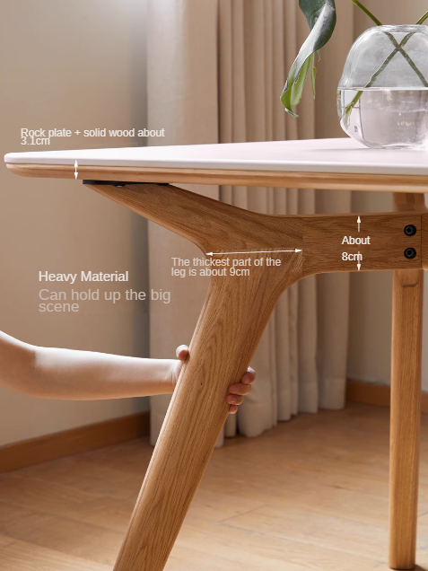 Solid Oak Wood Modern Dining Table - Rustic Farmhouse Style for Kitchen, Dining Room & Small Spaces