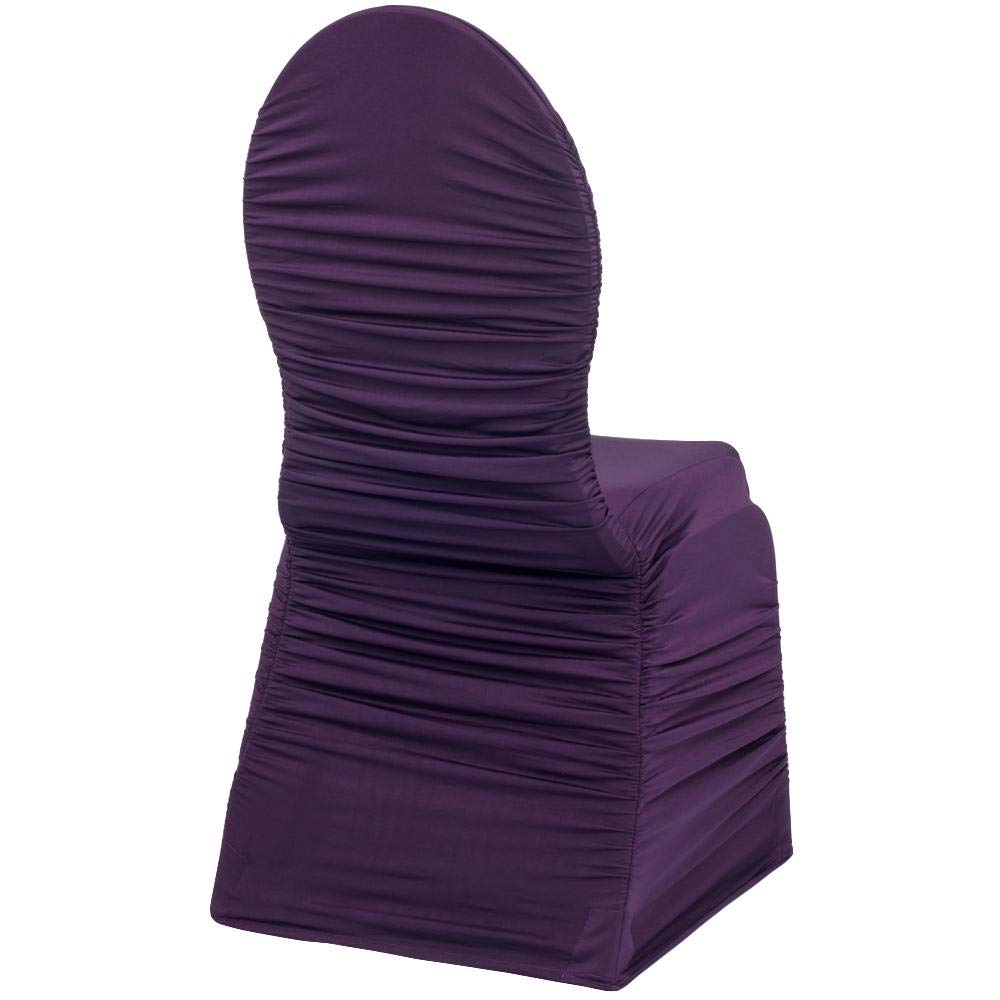 Ruched Spandex Chair Cover - Stretchable & Elegant (Eggplant/Plum) | 1 Piece | Perfect for Dining Room, Wedding, Party & Home Decor