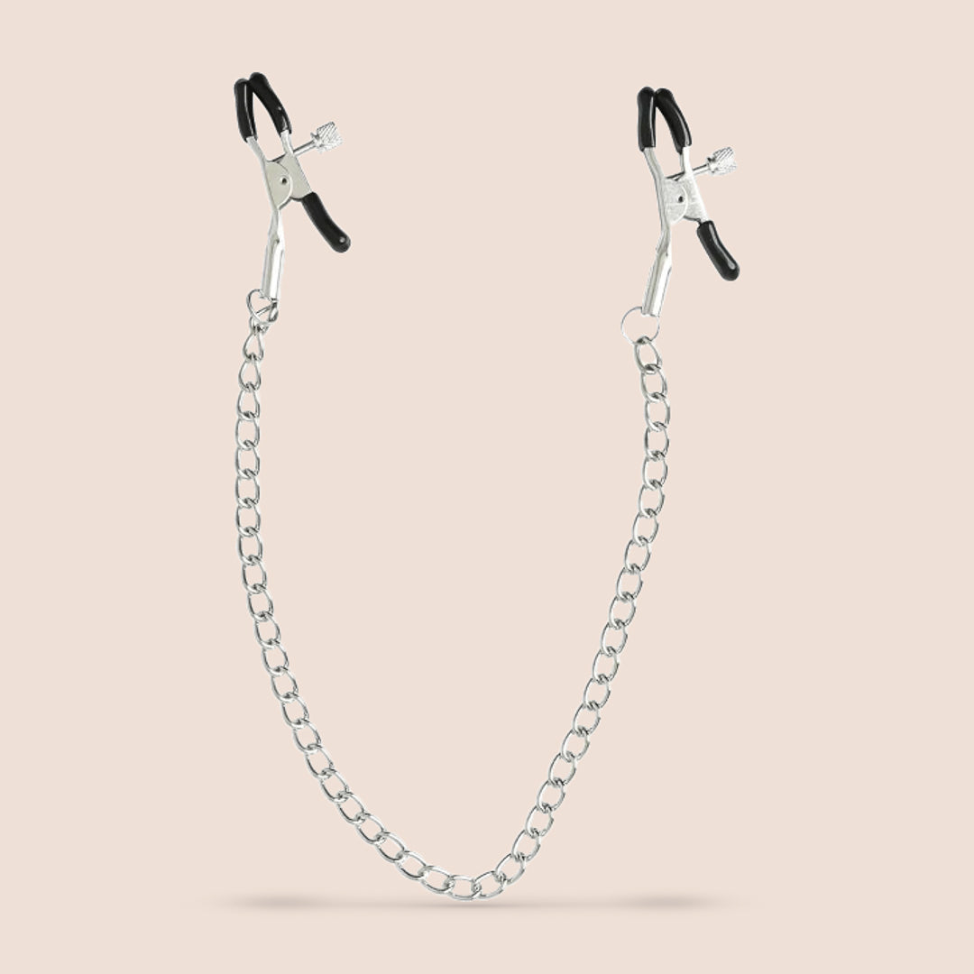 Sex & Mischief Adjustable Chained Nipple Clamps with Thumb Screw Control - Perfect for BDSM, Sensation Play & Couples Bonding