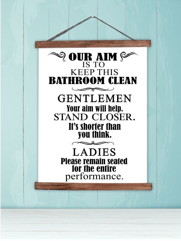 Funny Bathroom Wall Art - Keep Clean Gentlemen Ladies Sign - 19x24 Inch Wood Canvas Print - Bathroom Décor for Home, Office & Restroom - Perfect Housewarming Gift for Bathroom Humor Lovers