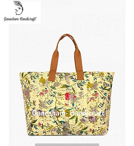 Indian Handmade Bohemian Beach Bag - Hippie Top-Handle Cotton Tote Purse for Women | Boho Hobo Messenger Bag with Floral Design | Vintage Kantha Shopping Bag for Beach, Travel & Daily Use