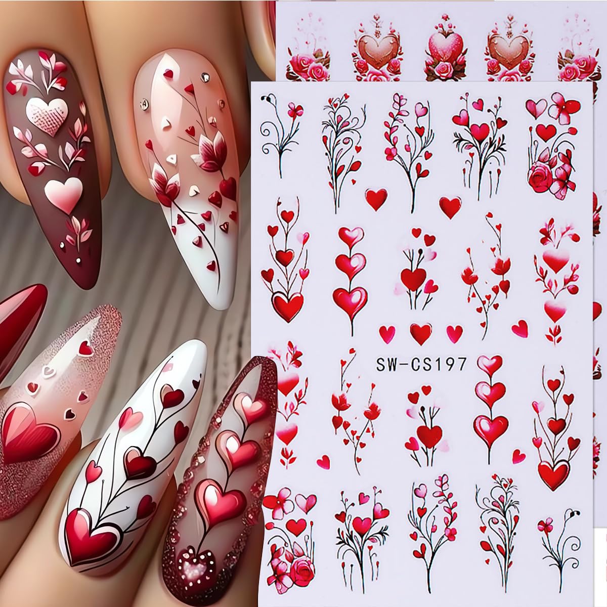 3D Valentine's Day Heart Nail Stickers - 6PCS Self-Adhesive Rose Flower Nail Art Decals for Women | Perfect for Valentine's Day, Date Nights, Bridal Showers & Romantic Occasions