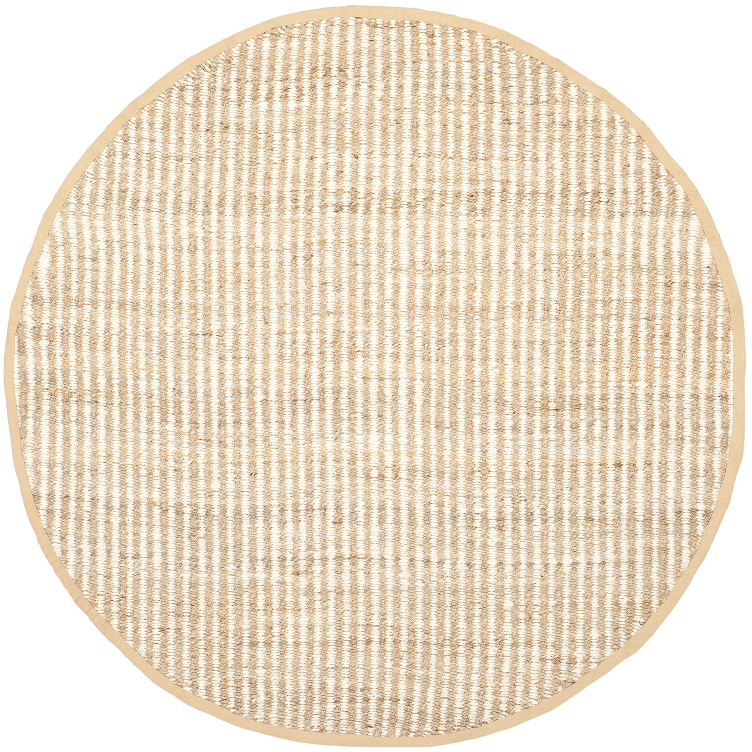 SAFAVIEH Handmade Jute Area Rug 7' Round Ivory NF734A - Natural Fiber Farmhouse Stripe Design for Living Room, Bedroom & Home Decor
