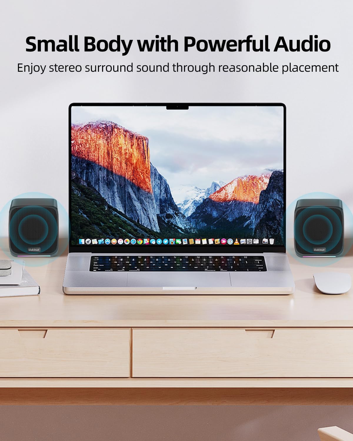 USB Powered Small Computer Speakers with 3.5mm Aux for PC, Laptop, Tablet, Phone - Compact Desktop Speakers for Home Office and Gaming Setup